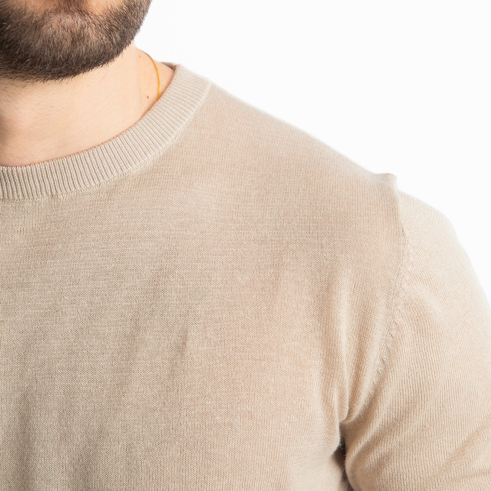 T-Shirt Girocollo Lino E Cotone Tortora