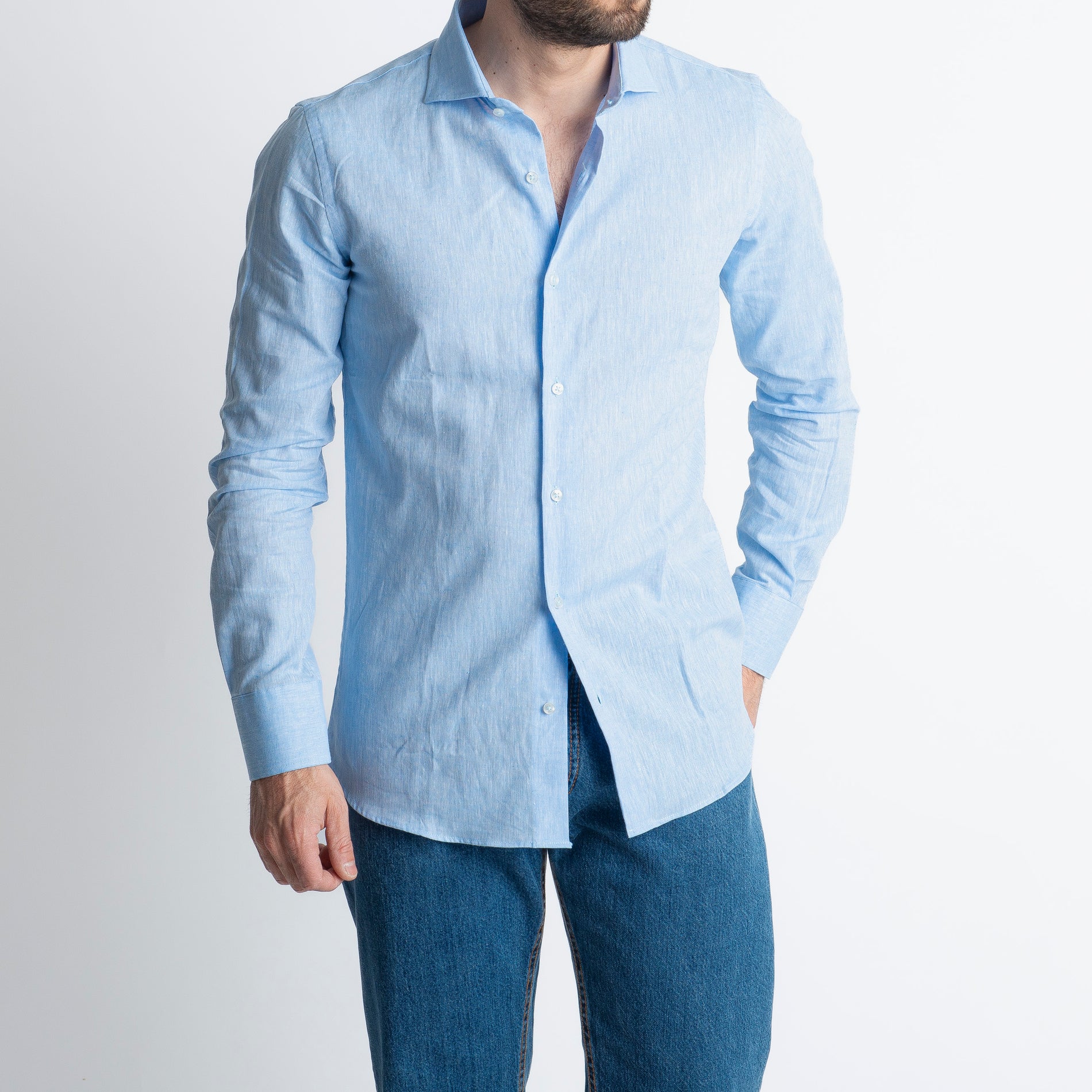 Camicia in Lino Celeste