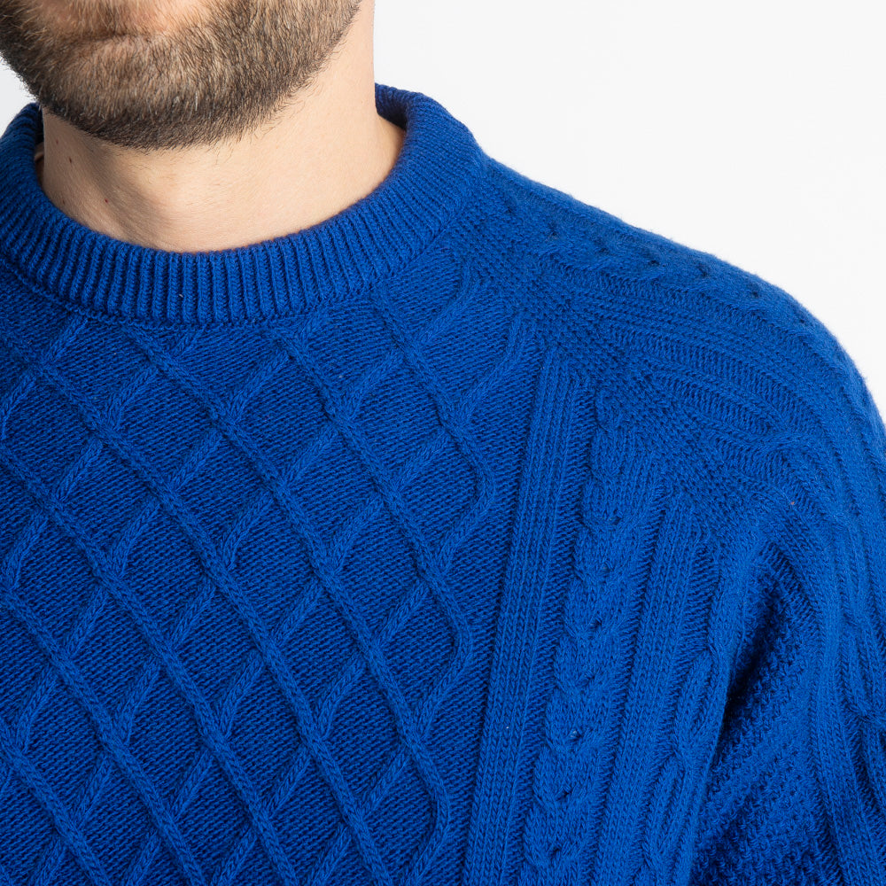 Maglione In Lana Con Treccia Blu Royal