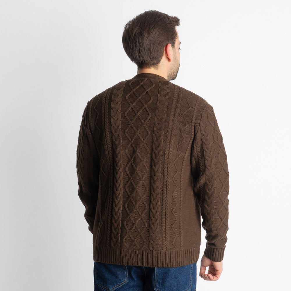 Cardigan In Lana Con Treccia Moro