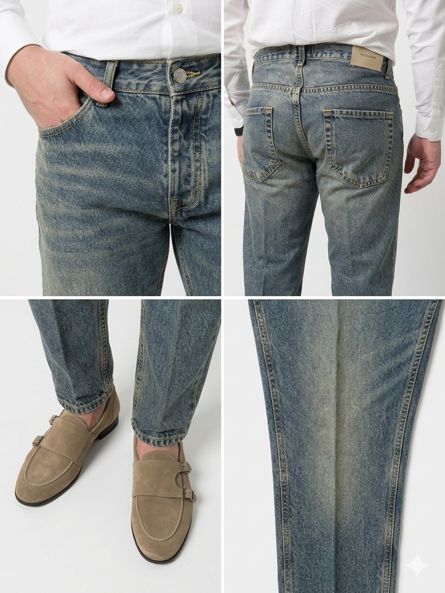 Jeans Slim Fit Sabbiato – Cotone Mercerizzato