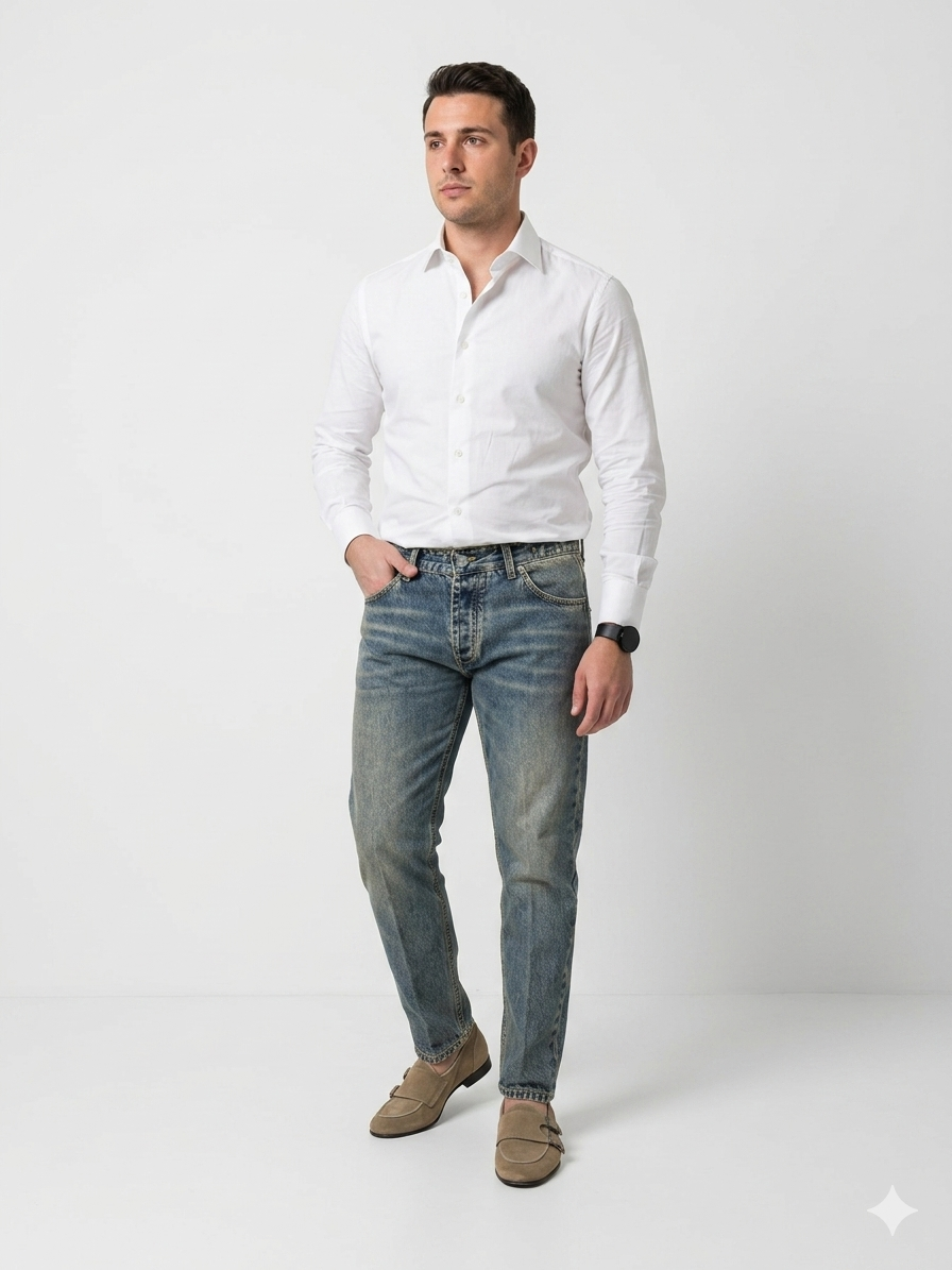 Jeans Slim Fit Sabbiato – Cotone Mercerizzato