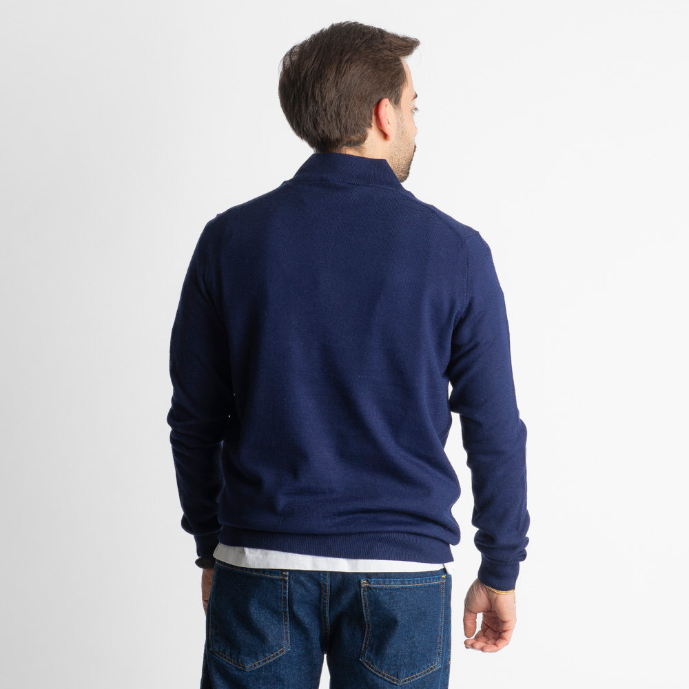 Maglioncino Mezza Zip In Lana Merinos Blu