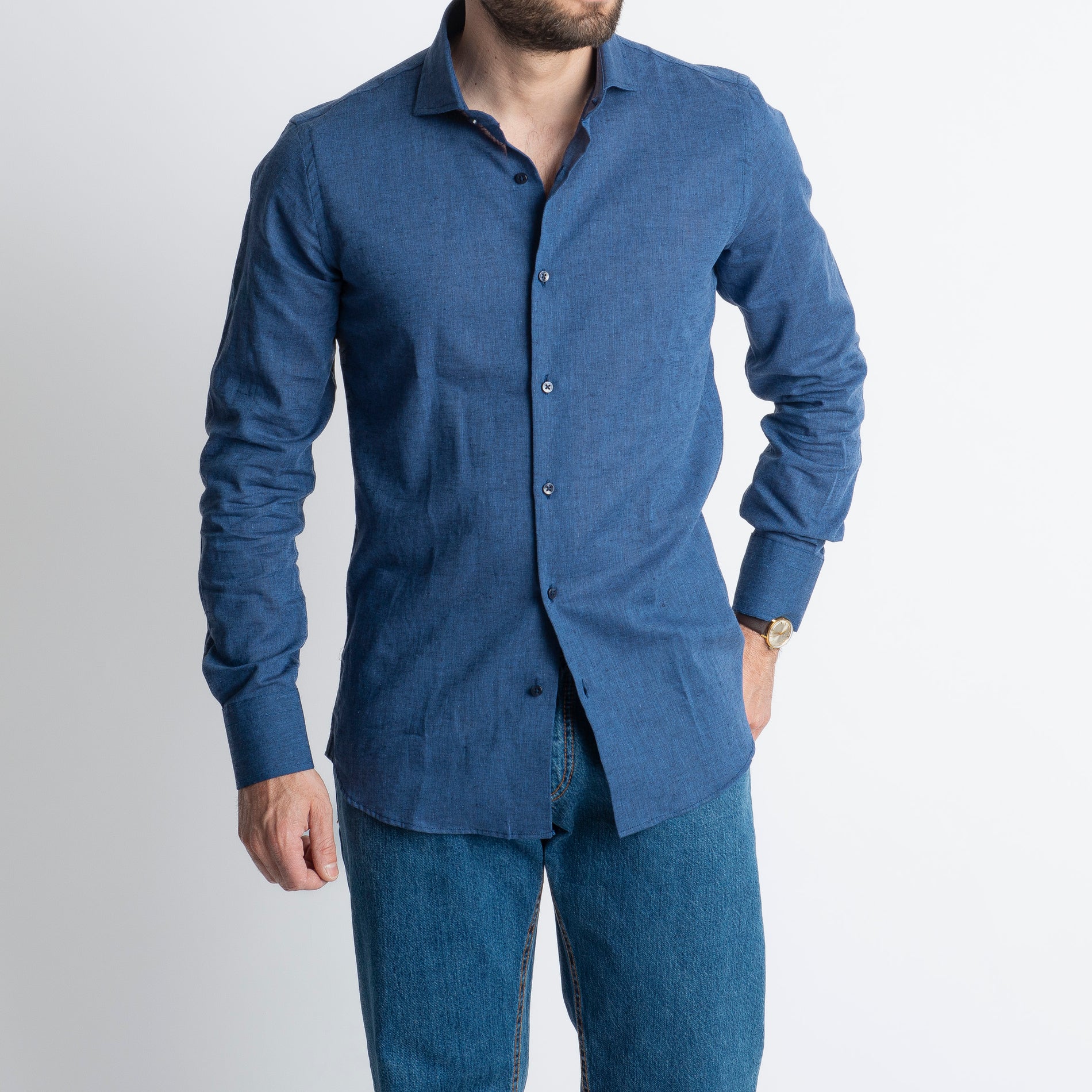 Camicia in Lino Blu Denim