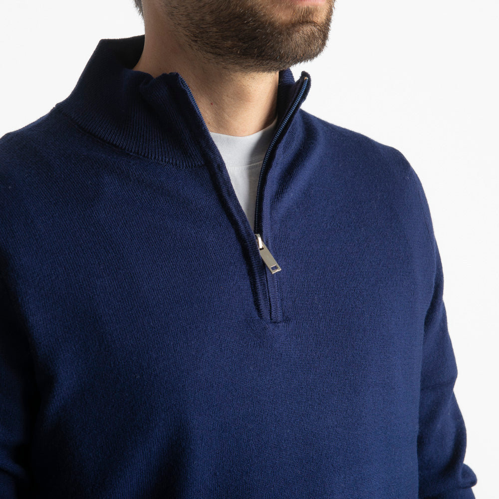 Maglioncino Mezza Zip In Lana Merinos Blu