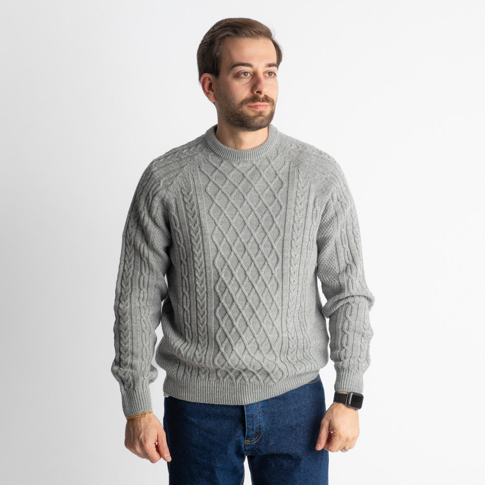 Maglione In Lana Con Treccia Grigio