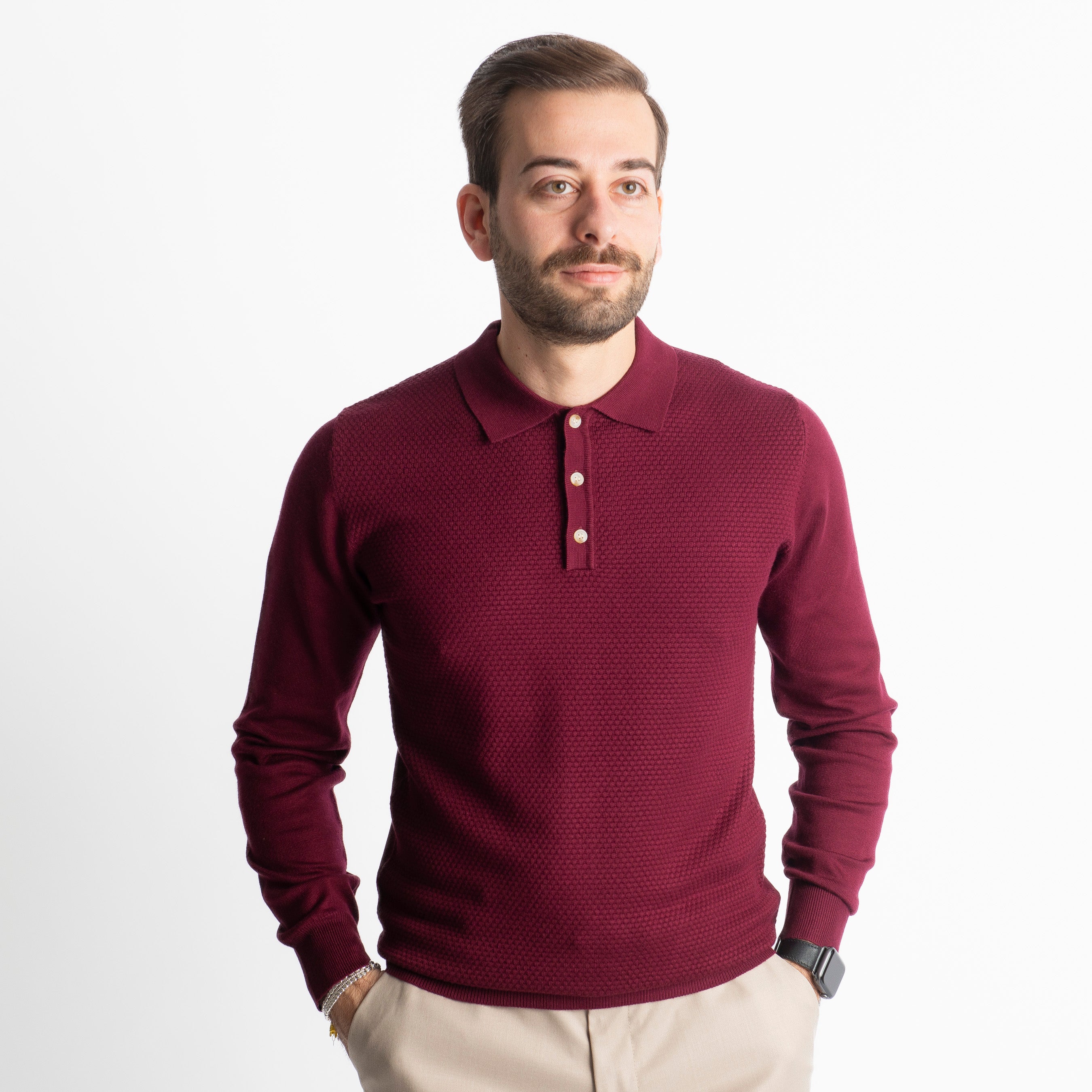 Polo in Maglia M933 Bordeaux