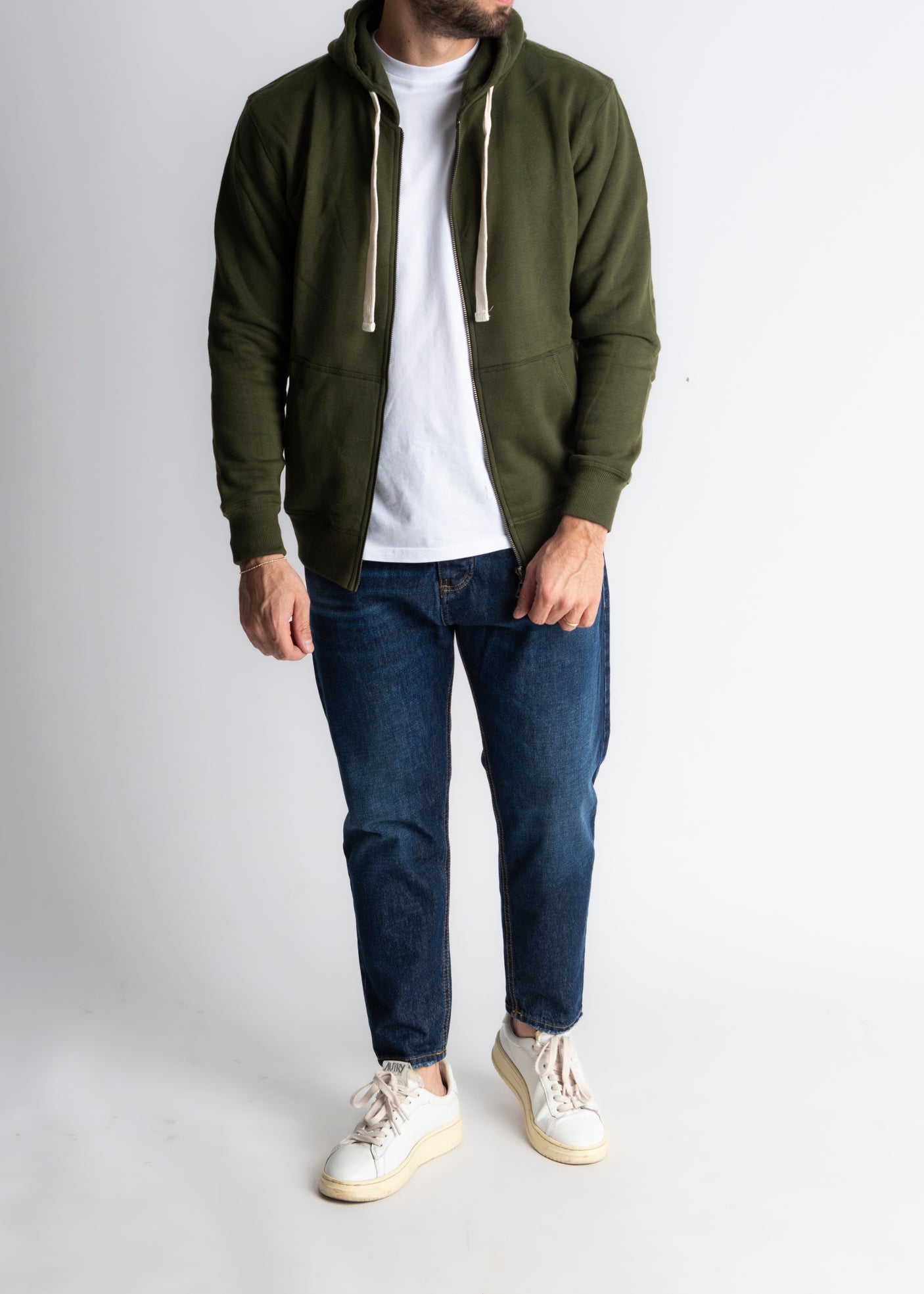 Felpa Con Zip Verde Militare