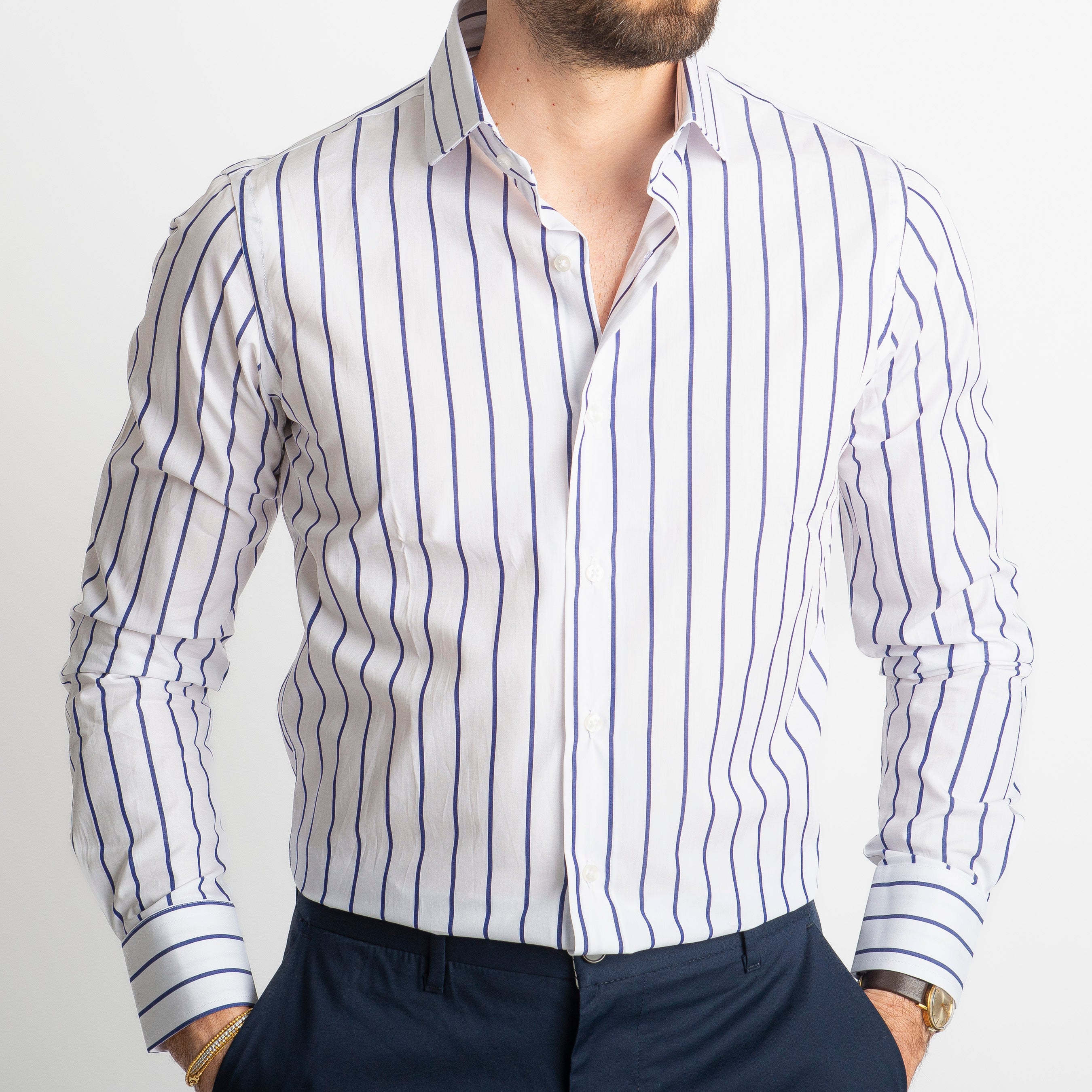 Camicia Fondo Bianco Rigo Blu