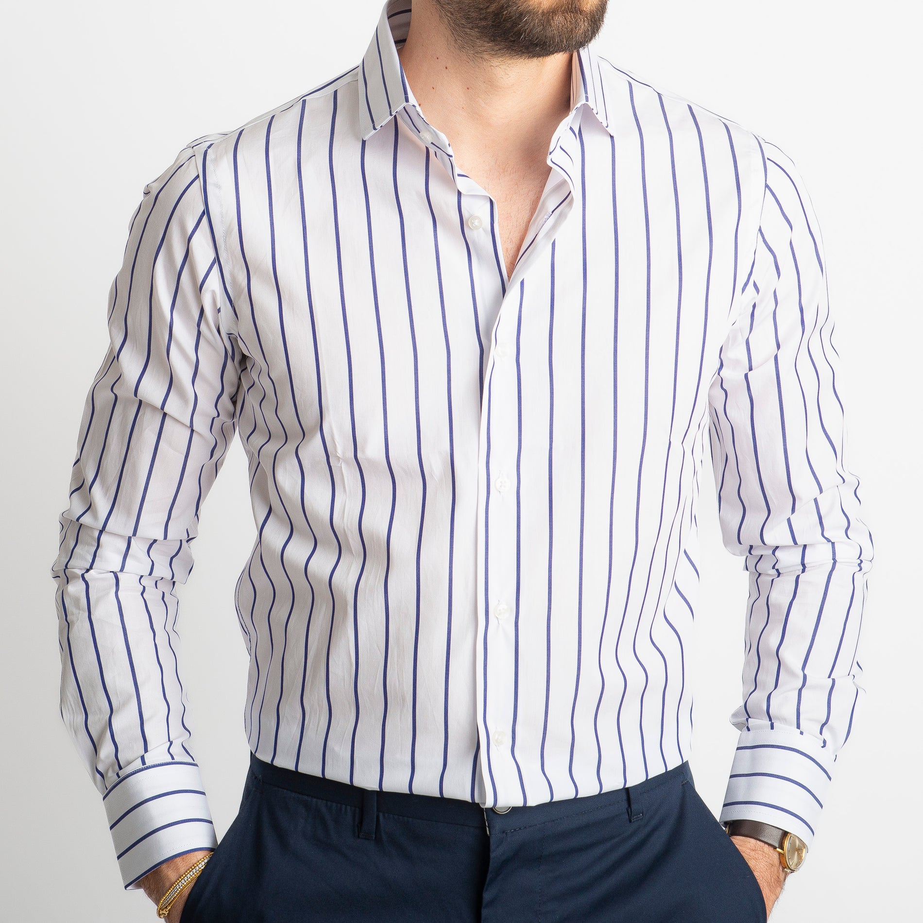 Camicia Fondo Bianco Rigo Blu