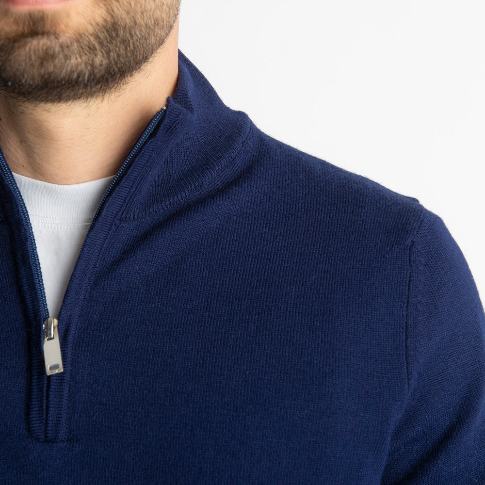 Maglioncino Mezza Zip In Lana Merinos Blu