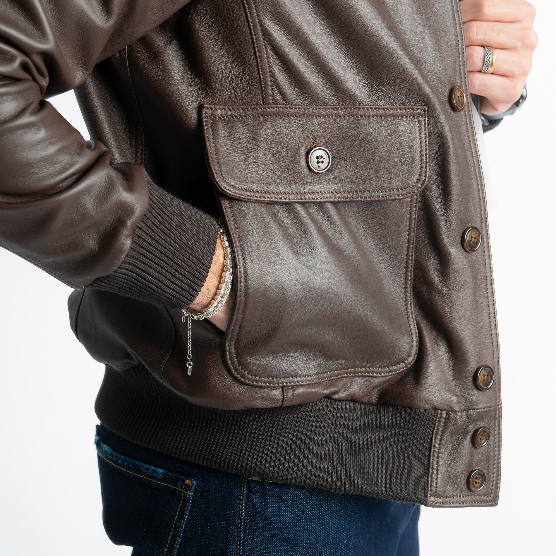 Giubbino Bomber Vera Pelle Marrone