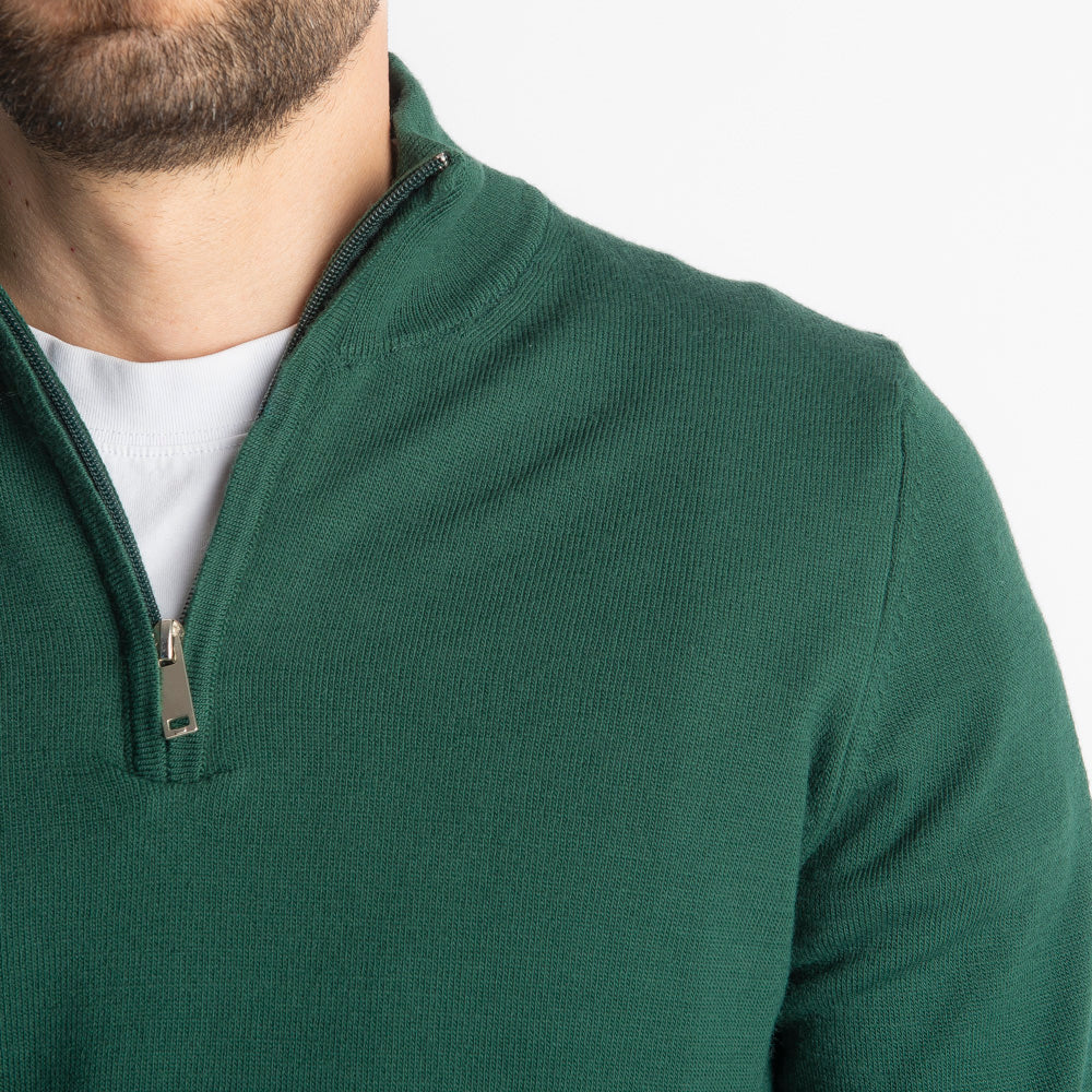 Maglioncino Mezza Zip In Lana Merinos Verde