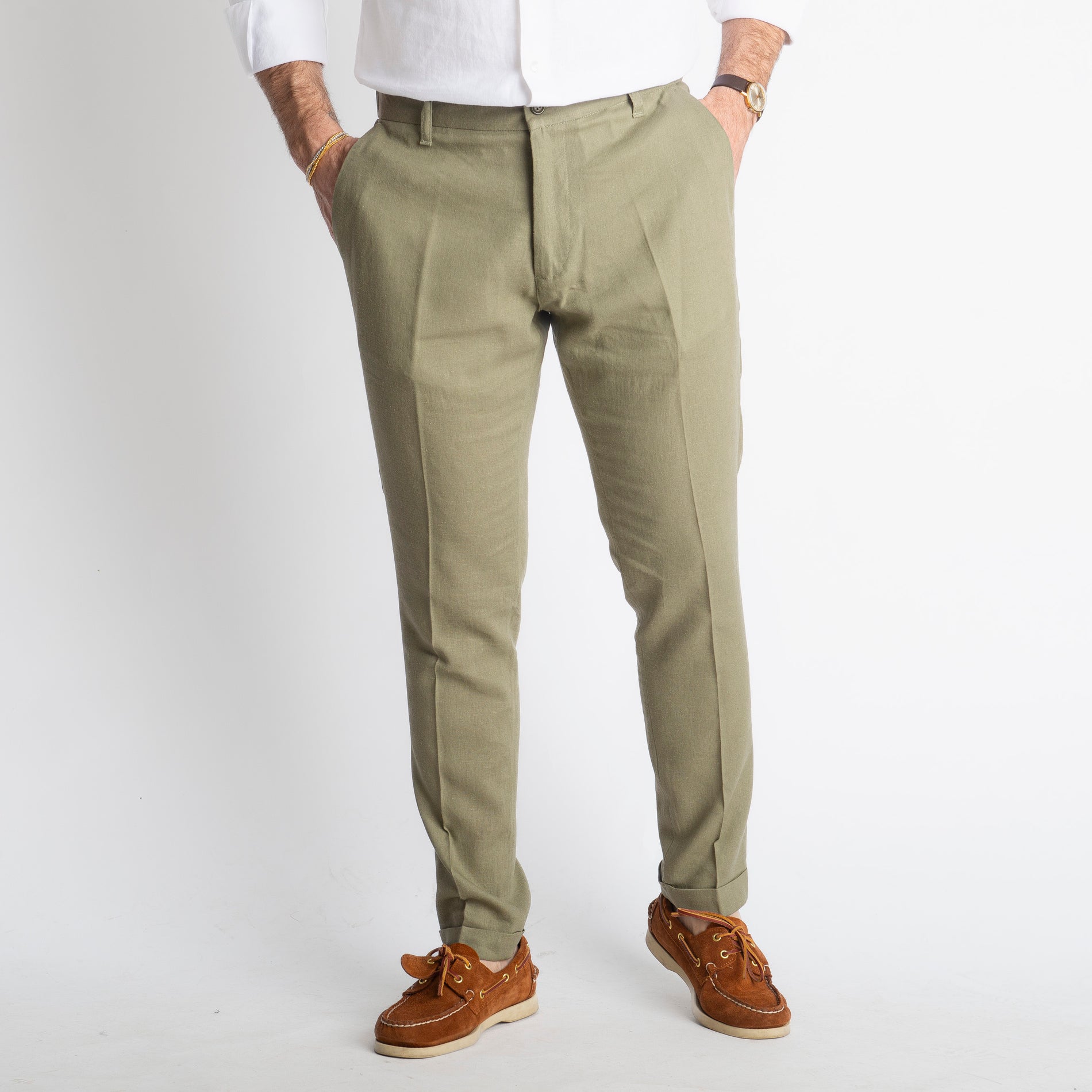 Pantalone in Lino con Elastico TO8007 Verde
