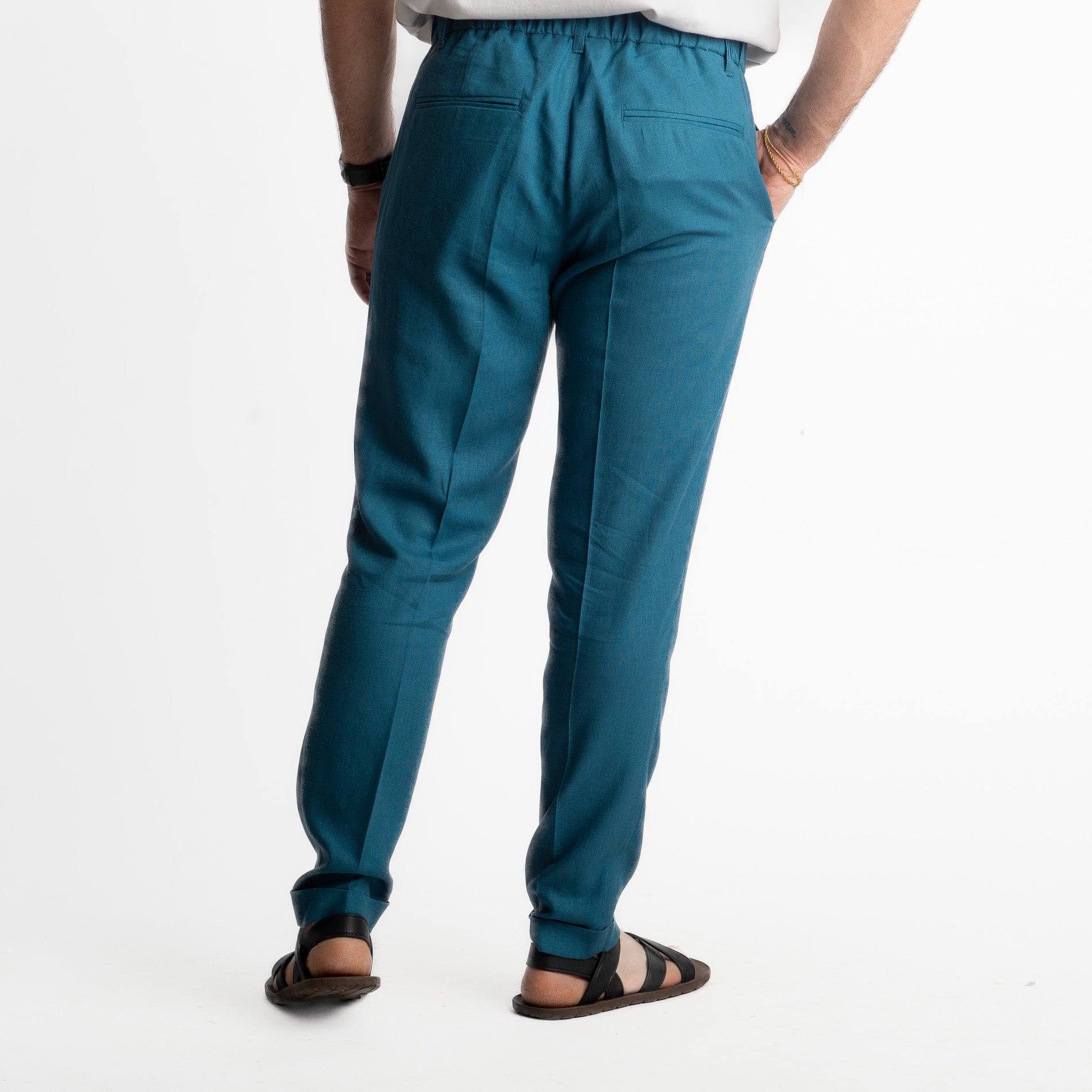 Pantalone in Lino con Elastico TO8007 Ottanio