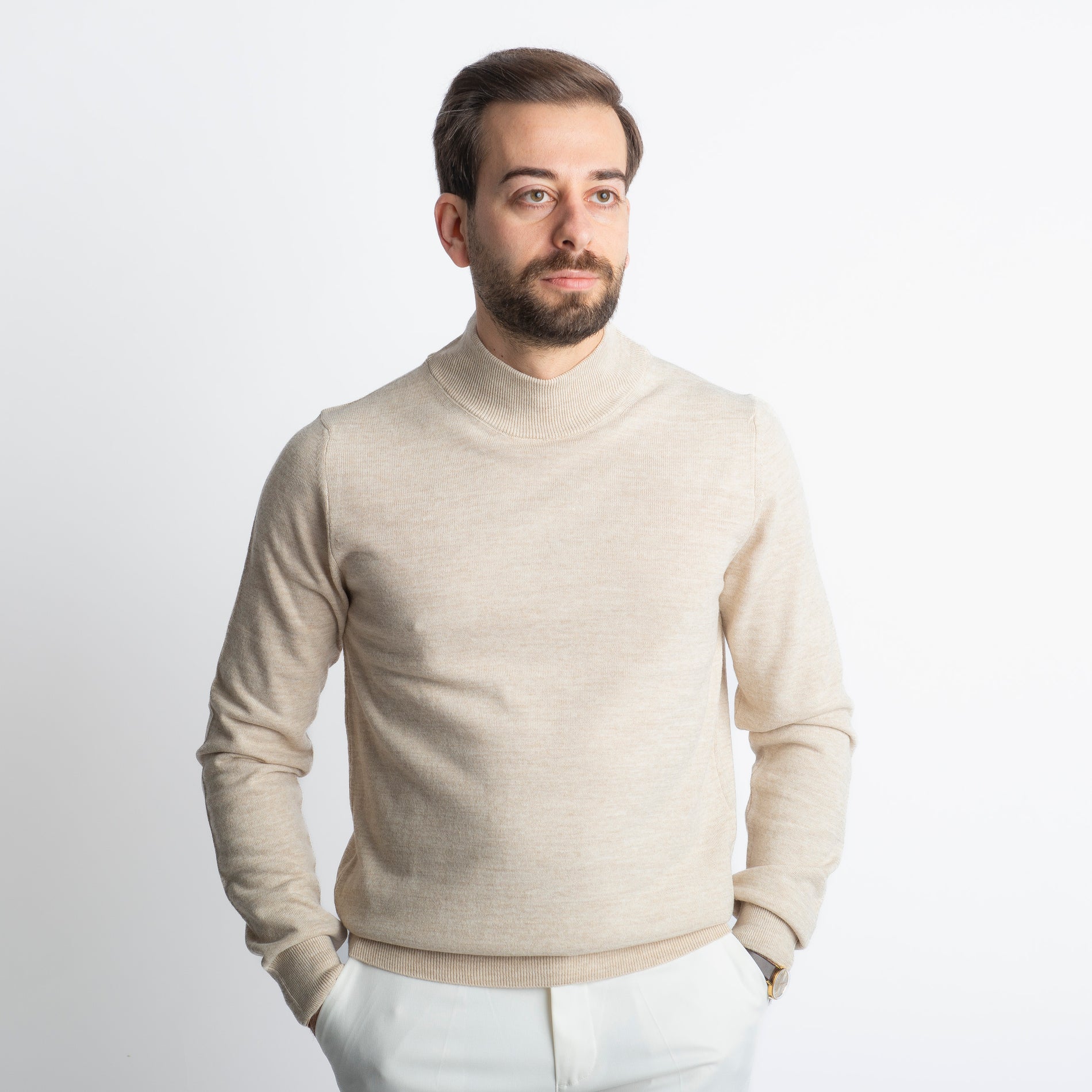 Lupetto Mezzo Collo Lana Merinos Beige