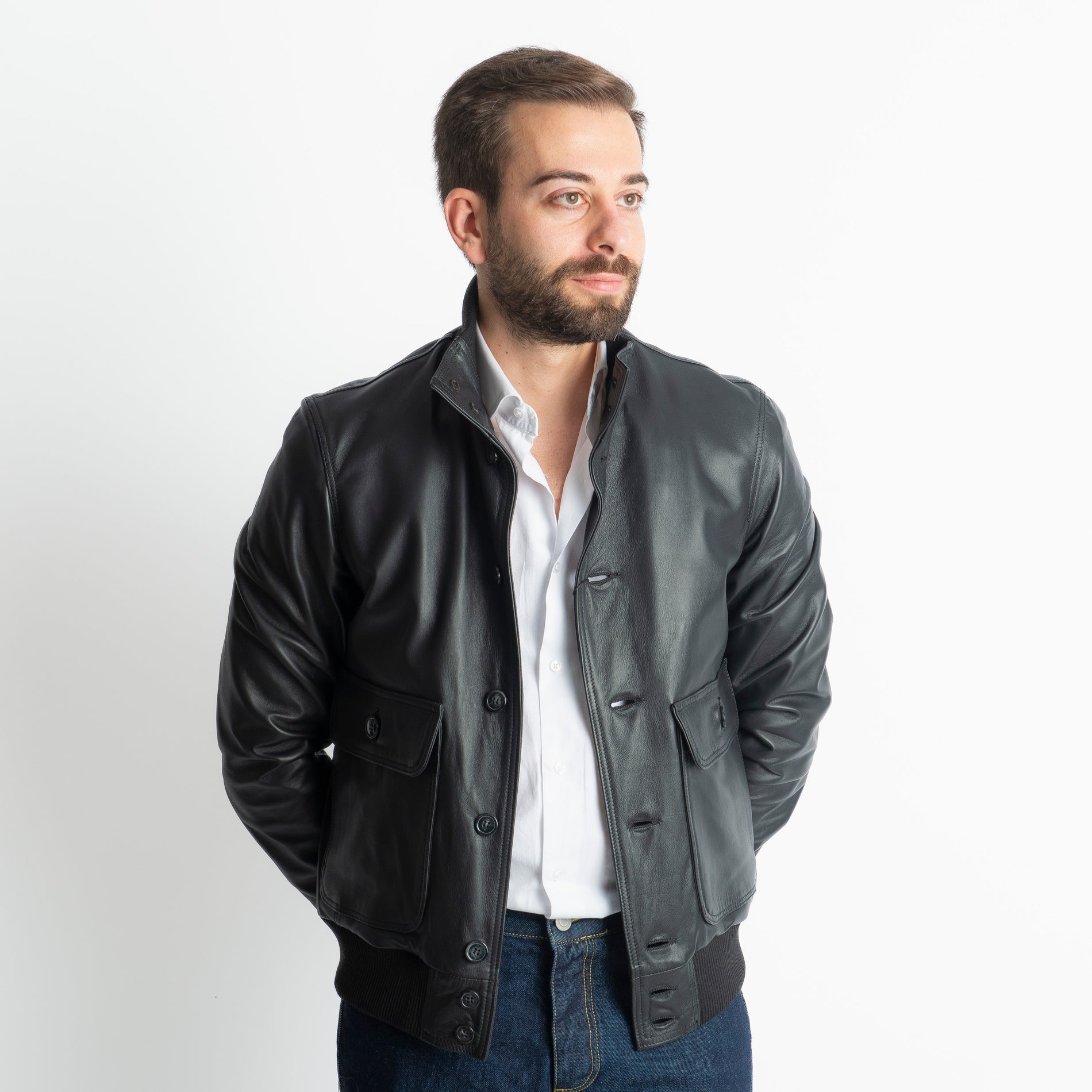 Giubbino Bomber Vera Pelle Nero