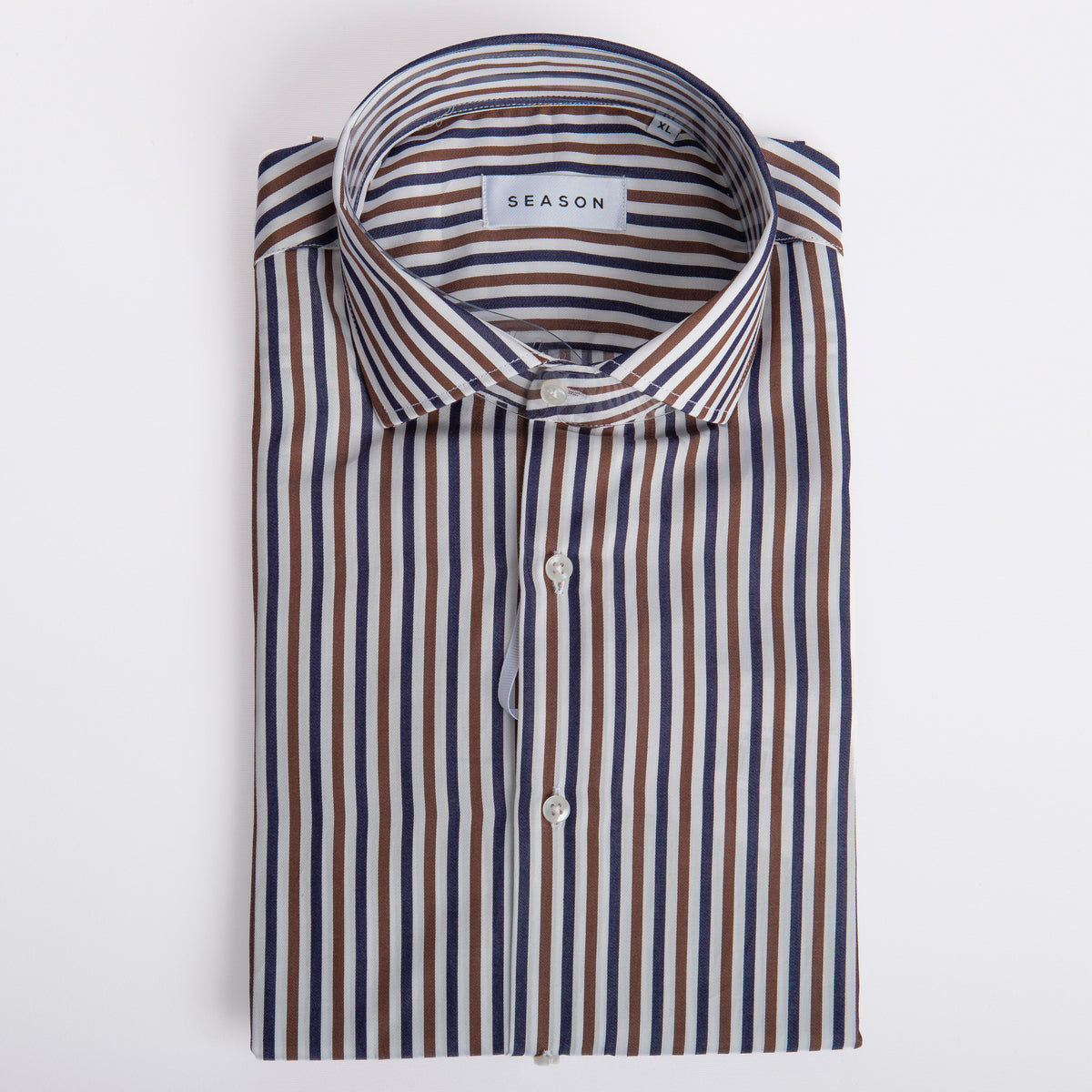 Camicia Twill Rigata Blu/Marrone 295