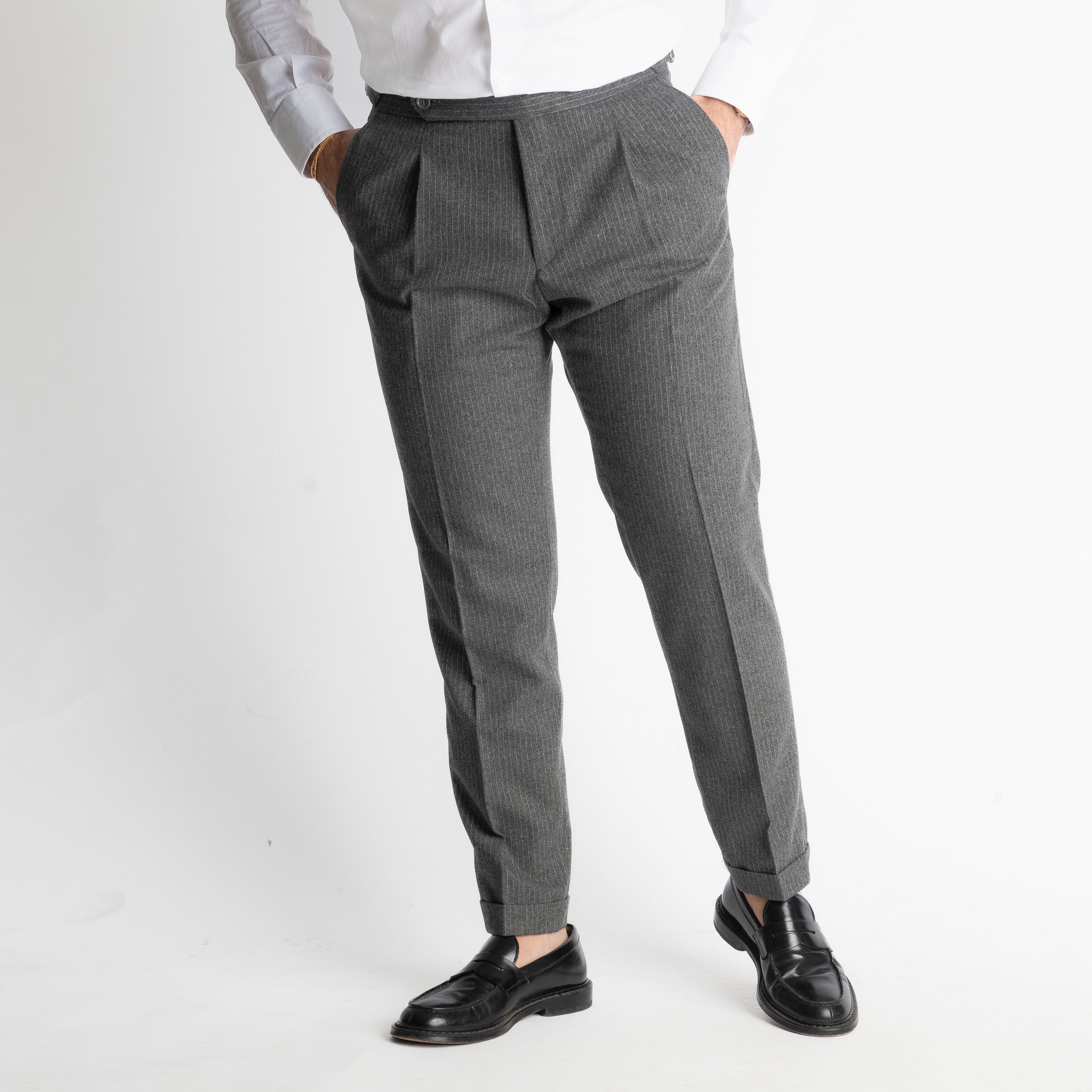 Pantalone TO8025 Doppia Fibbia Wool Gessato Grigio