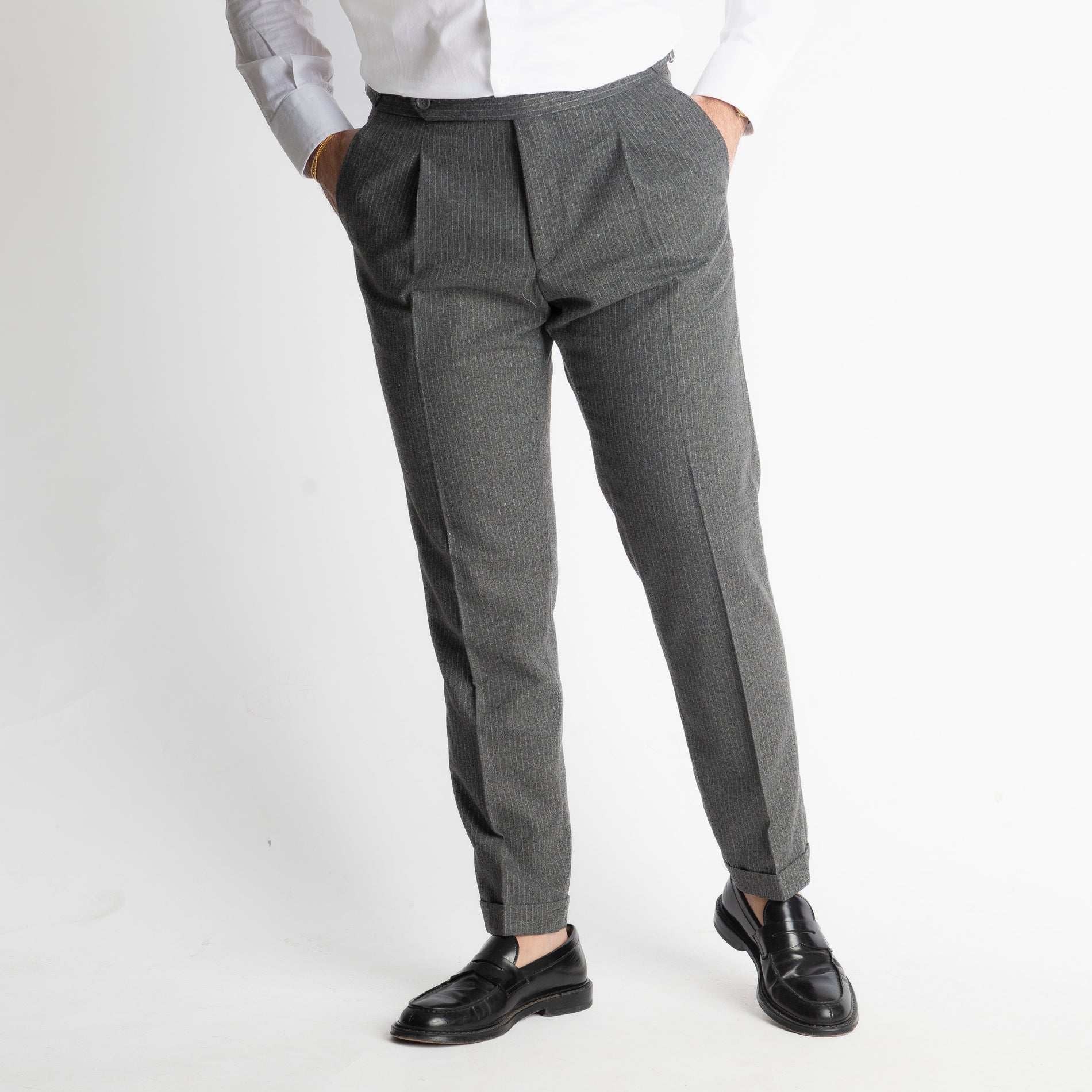 Pantalone TO8025 Doppia Fibbia Wool Gessato Grigio