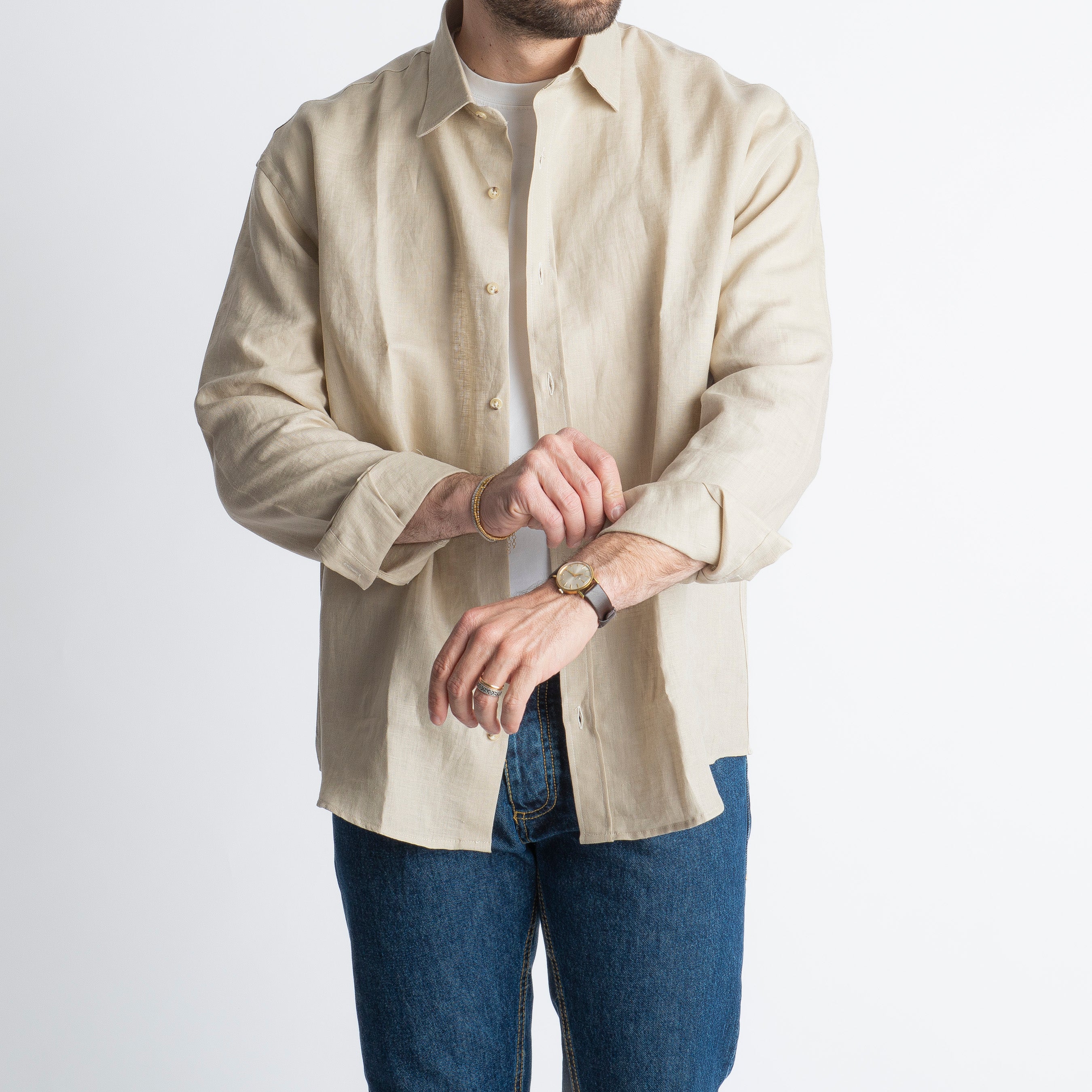 Camicia 100% Lino Irlandese Over Beige