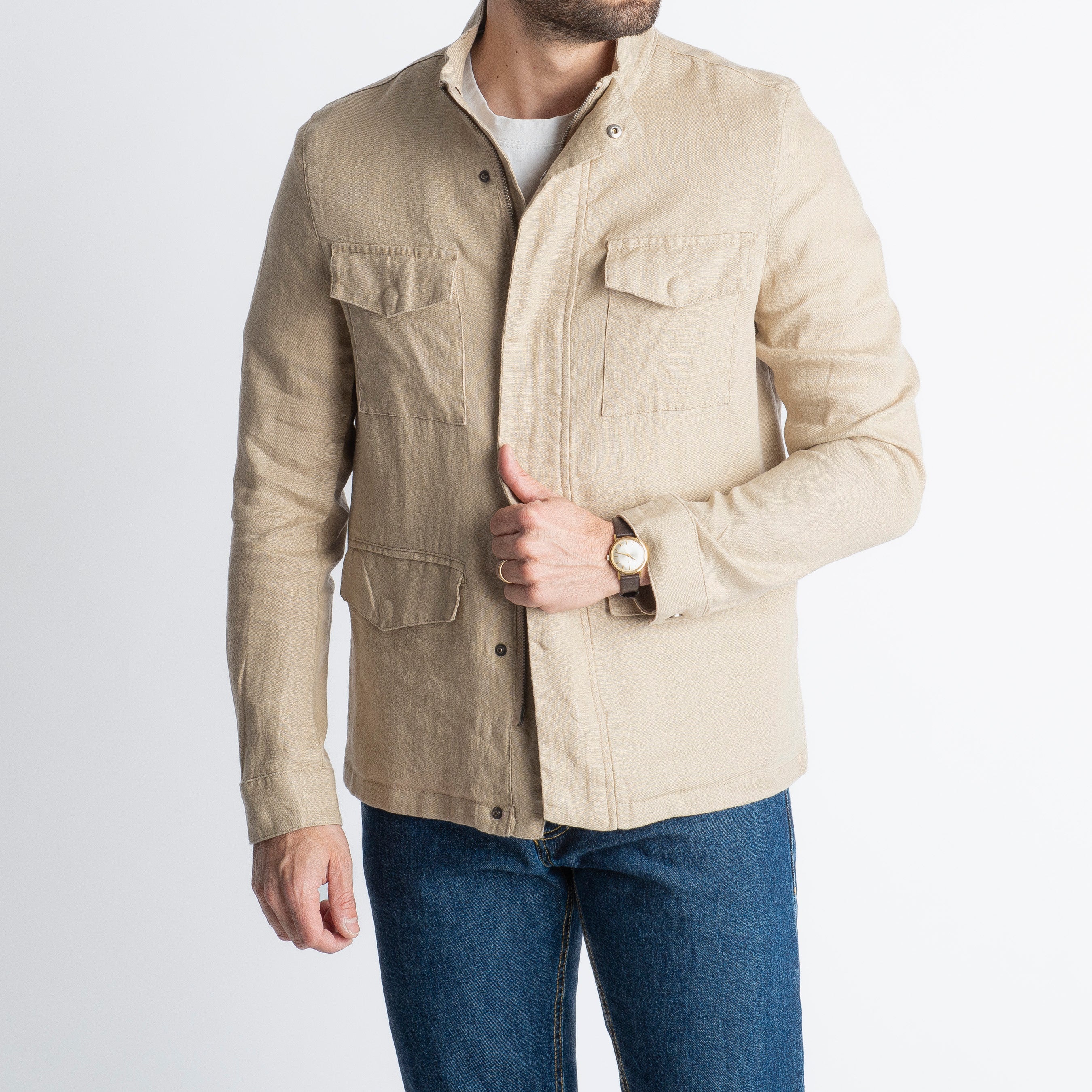 Field Jacket 100% Lino Beige