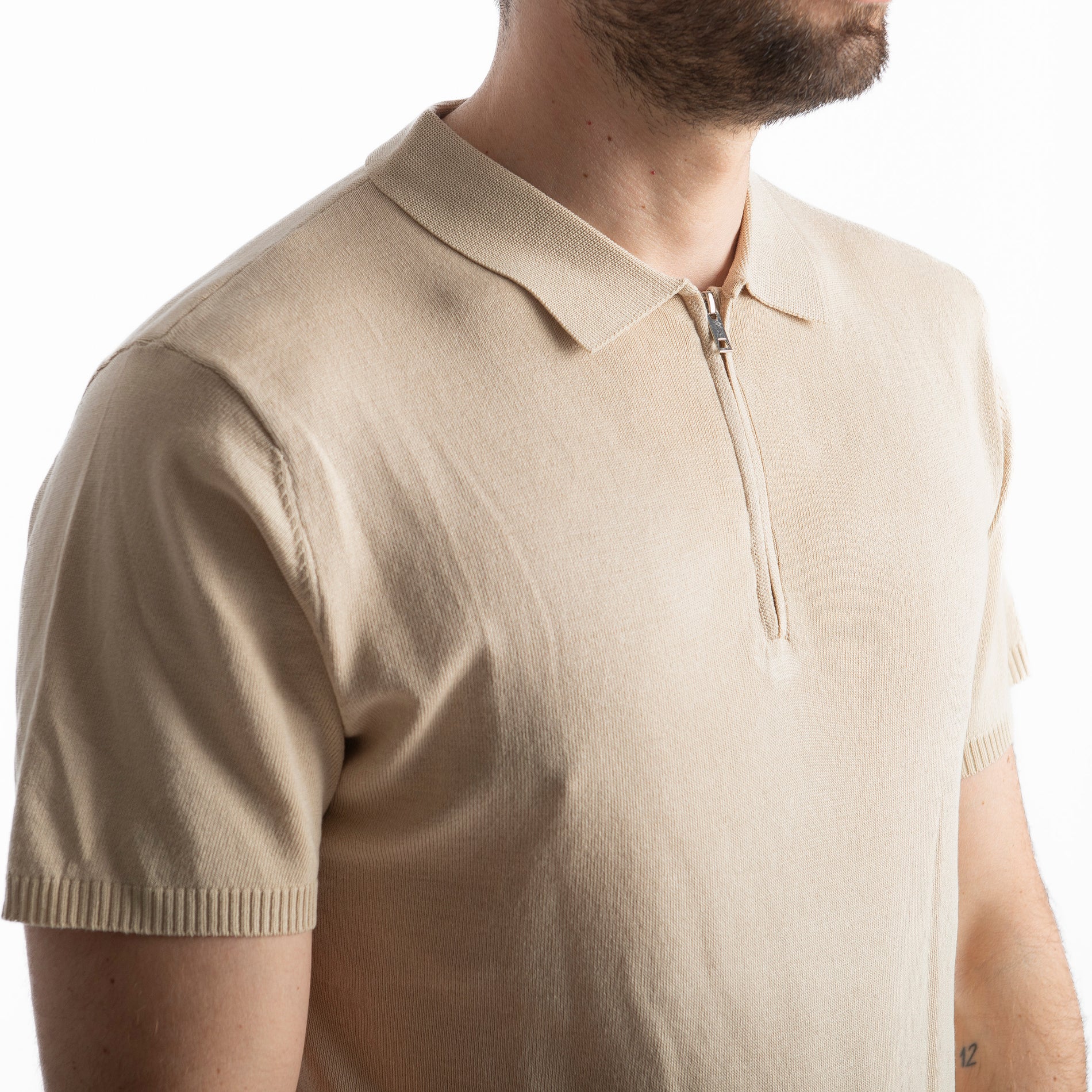 Polo con Zip Uomo Beige