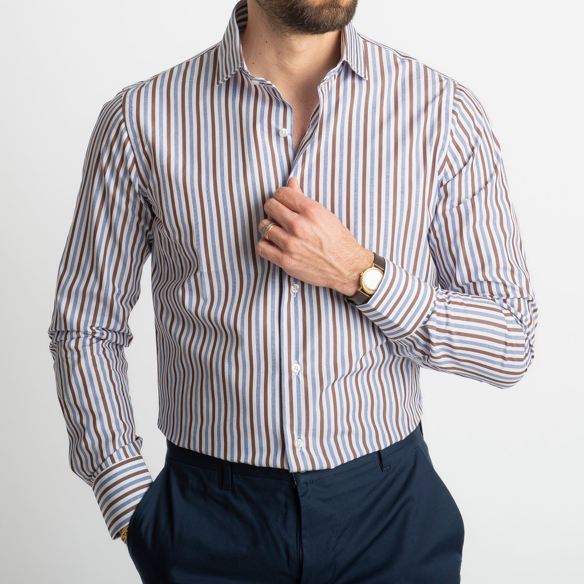 Camicia Rigata Blu/Marrone