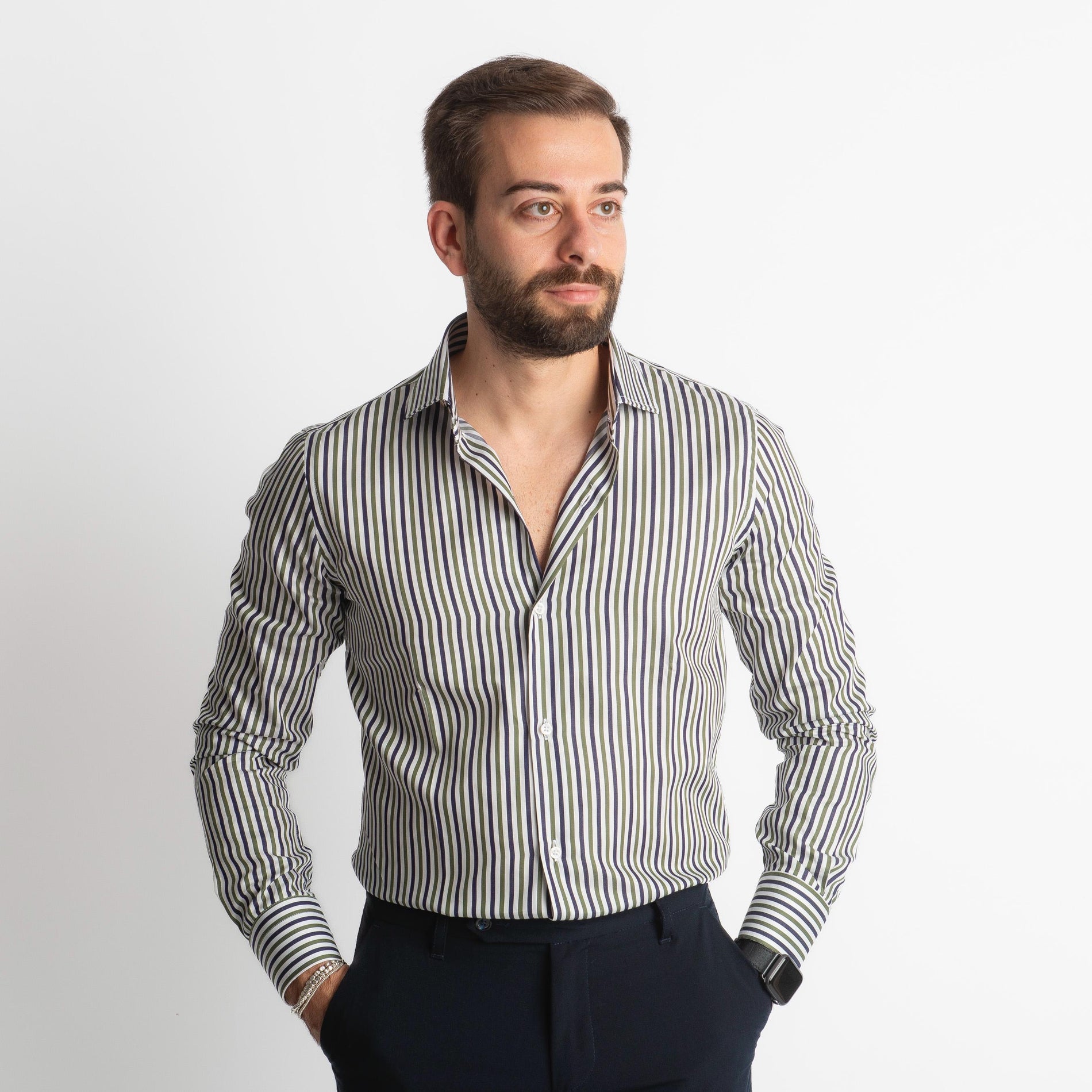 Camicia Rigata Blu / Verde 500