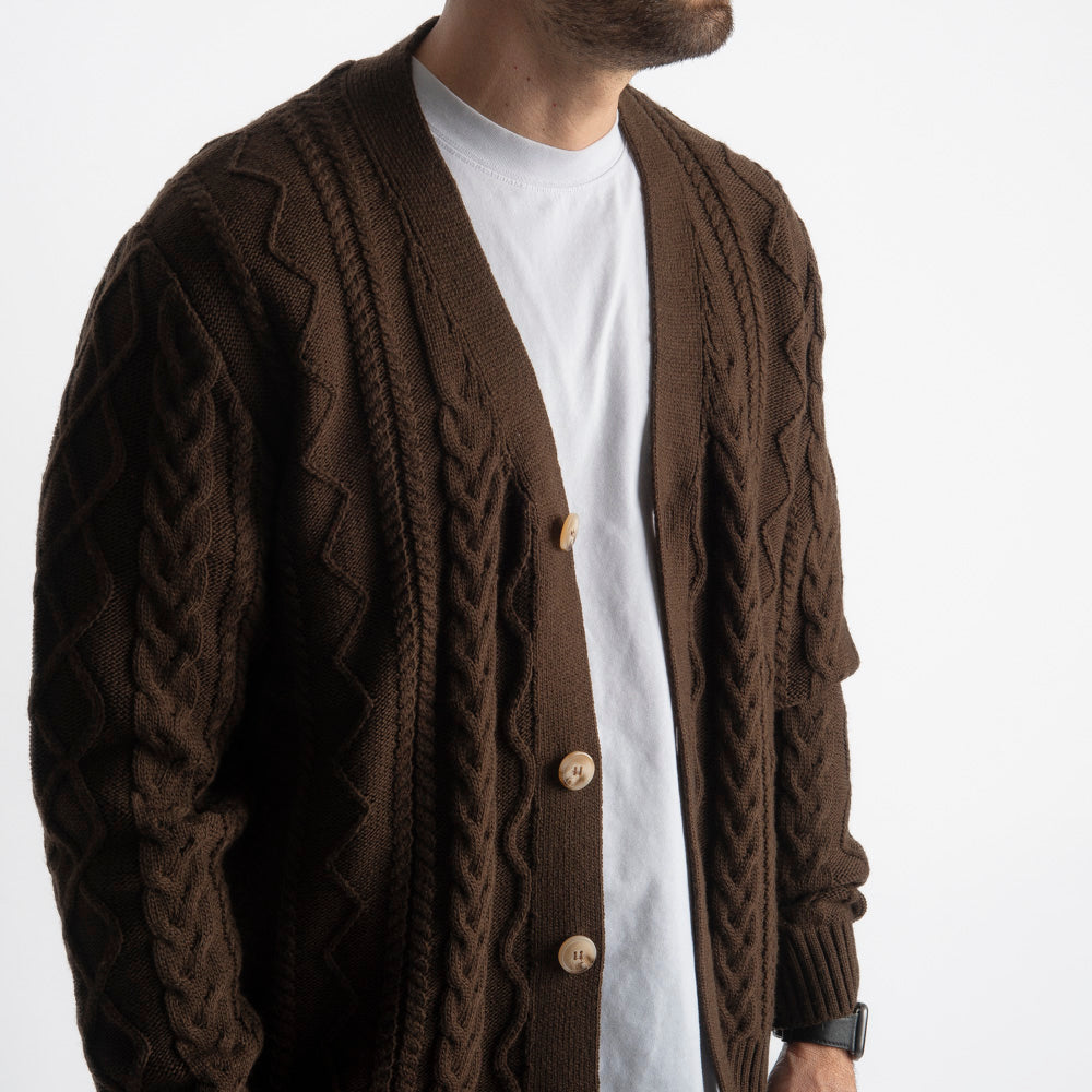 Cardigan In Lana Con Treccia Moro