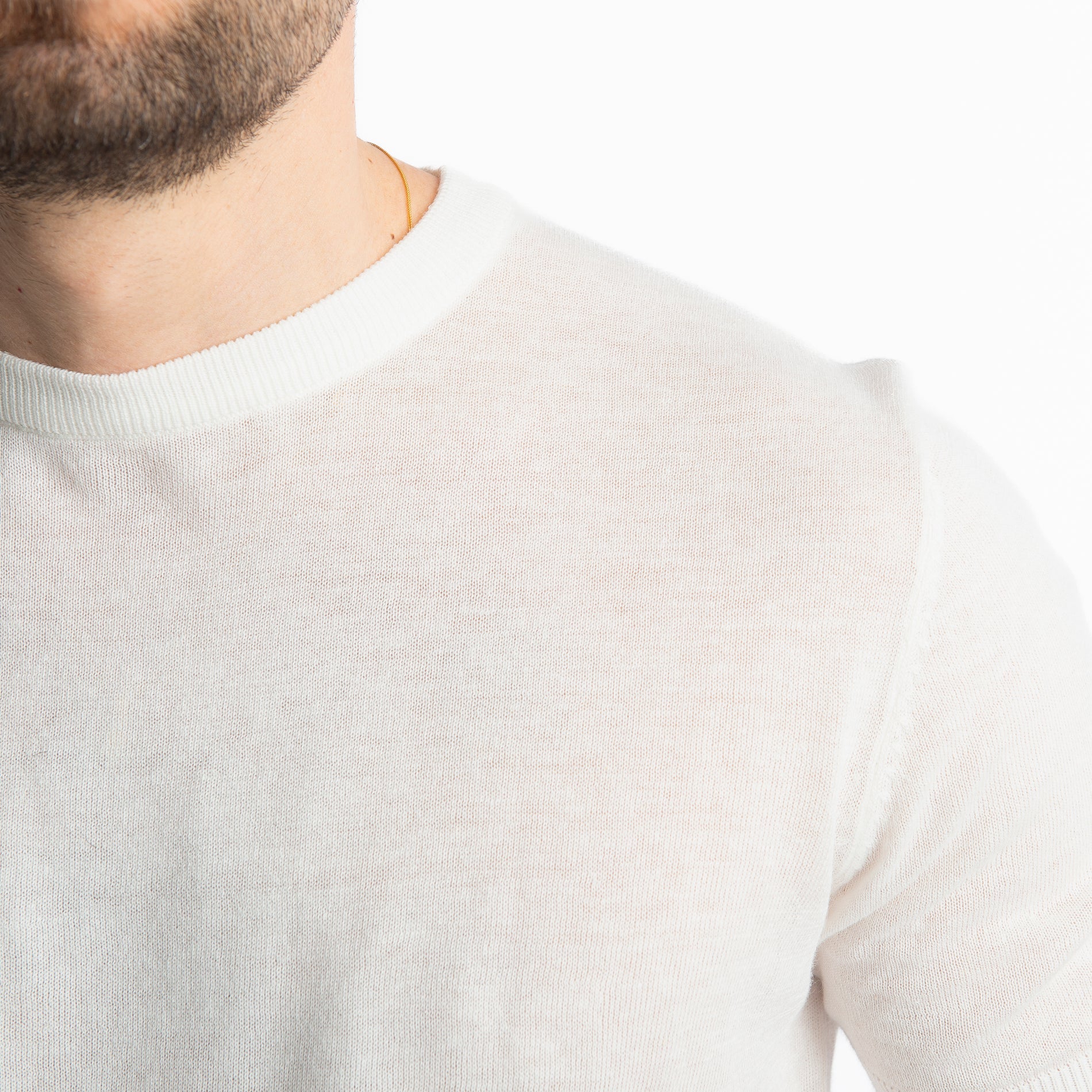T-Shirt Girocollo Lino E Cotone Bianco