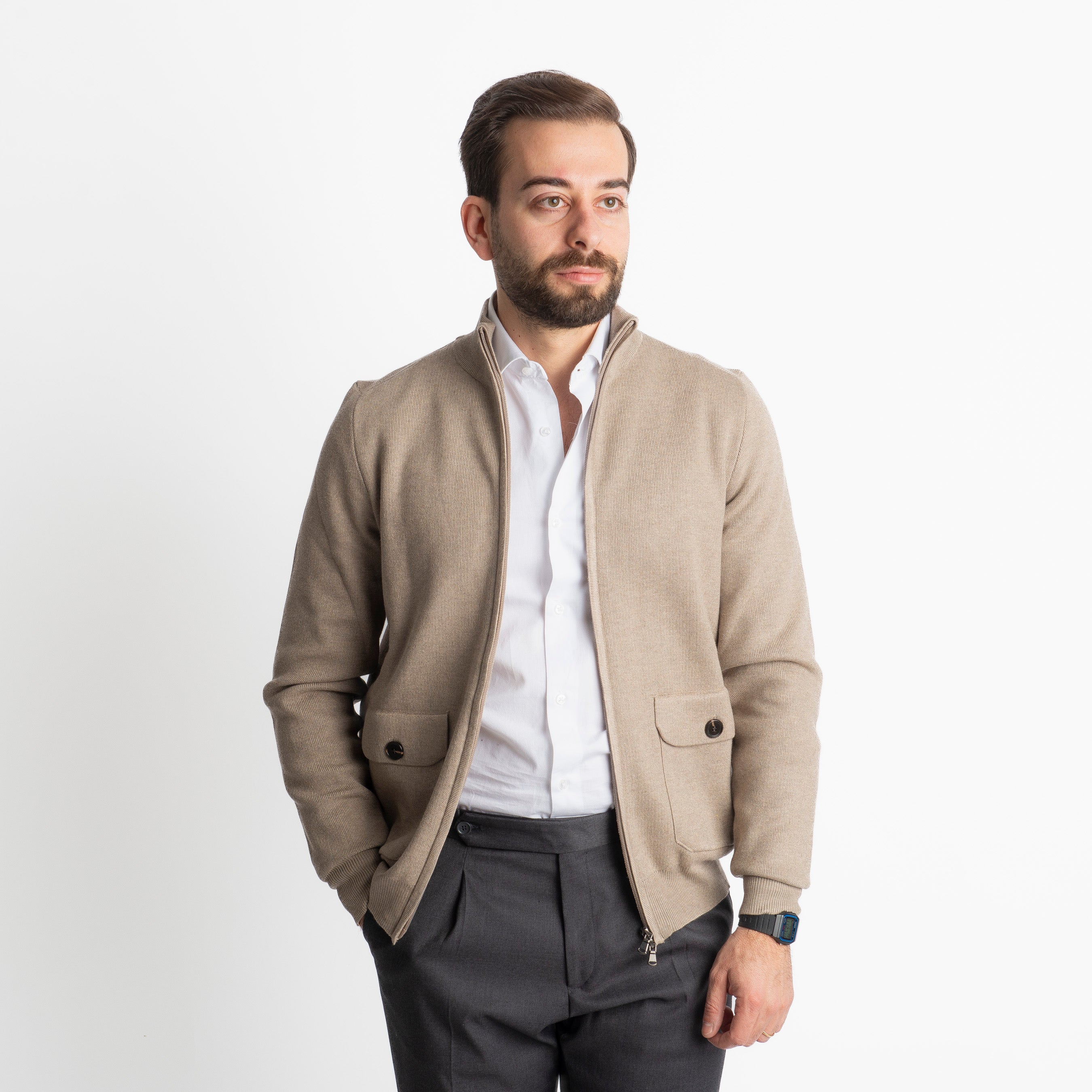 Cardigan Con Zip 251167 Tortora