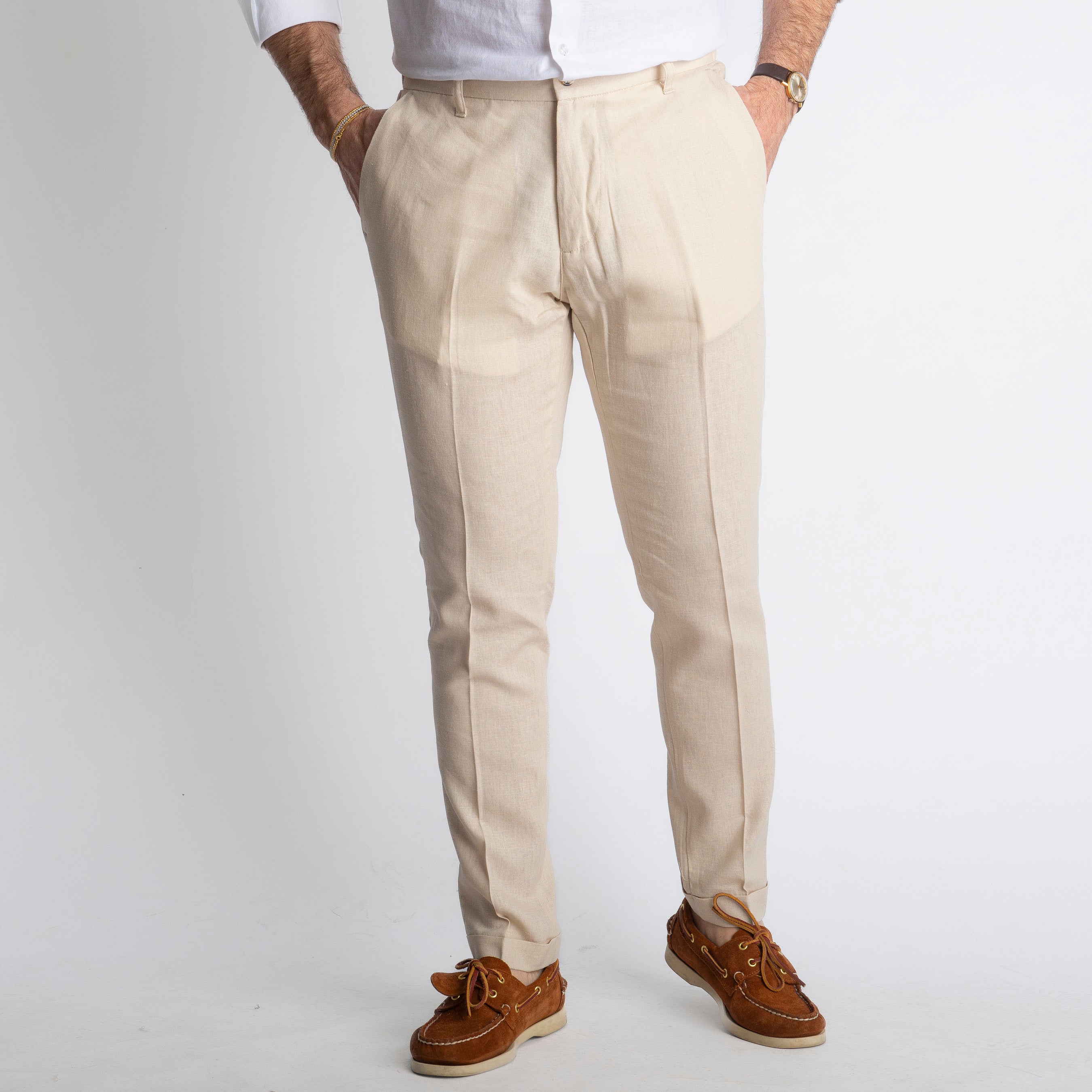 Pantalone in Lino con Elastico TO8007 Beige