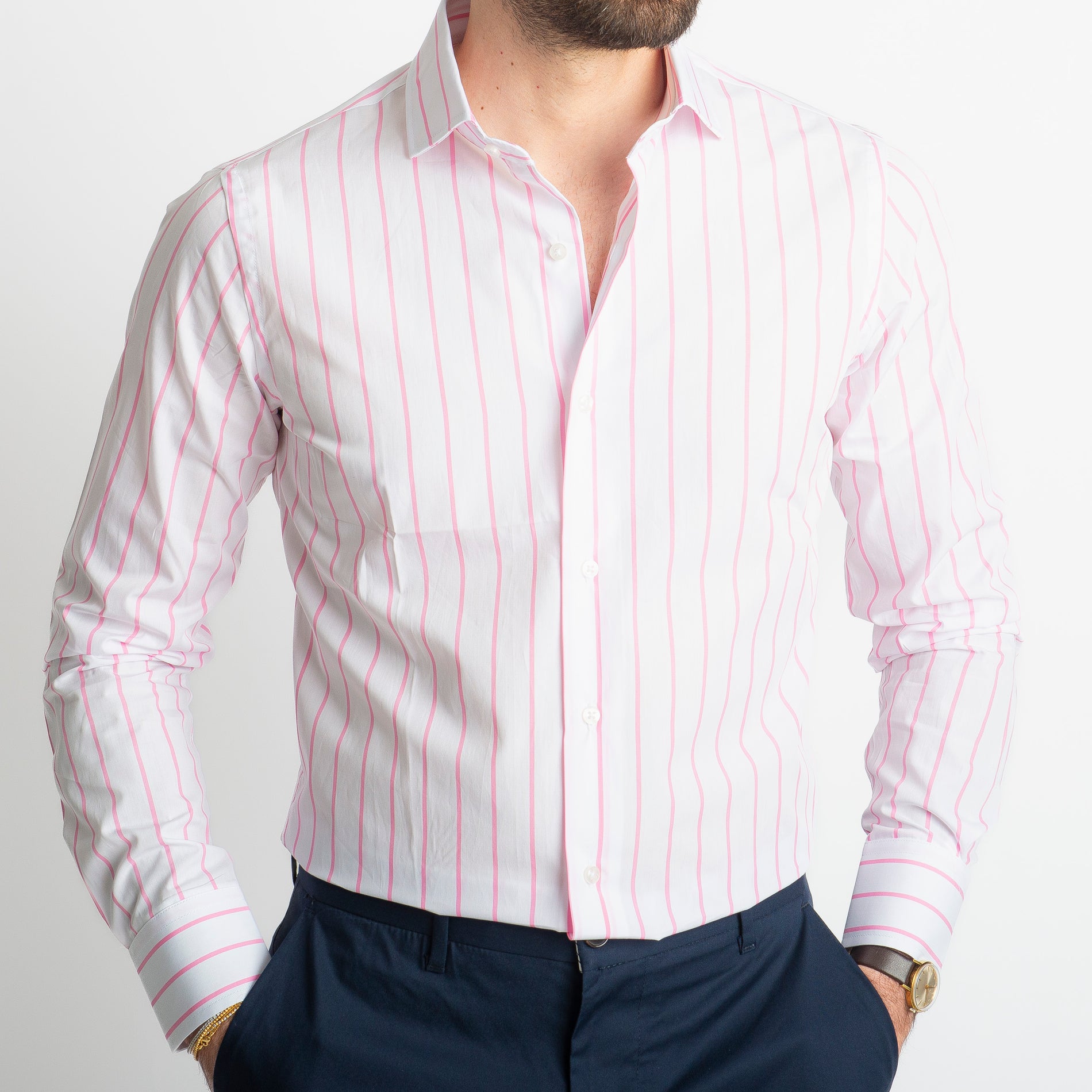 Camicia Fondo Bianco Rigo Rosa