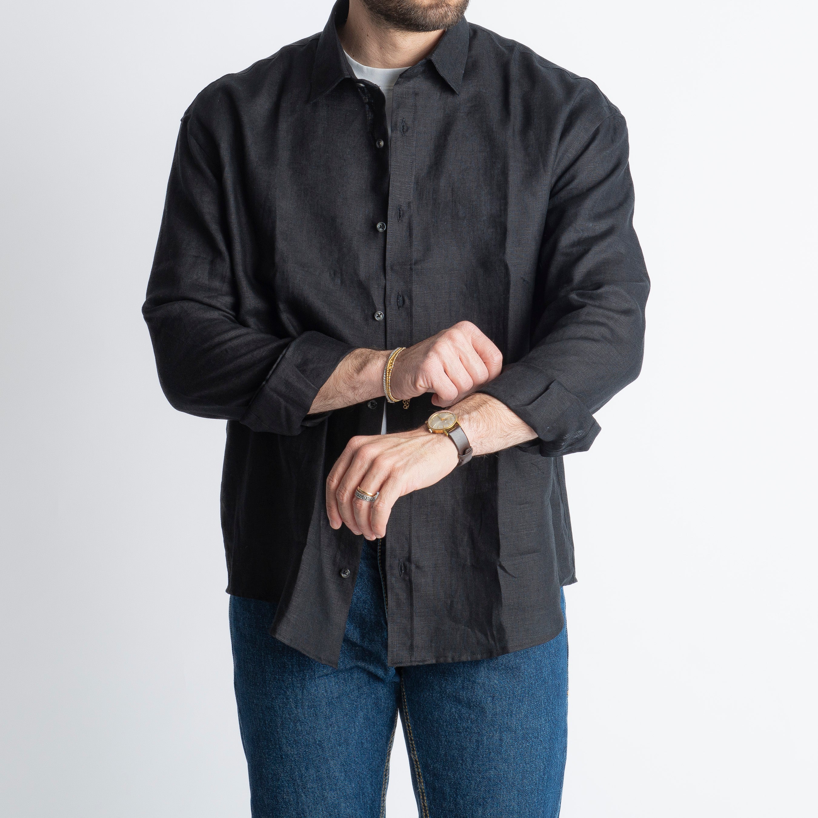 Camicia 100% Lino Irlandese Over Nero