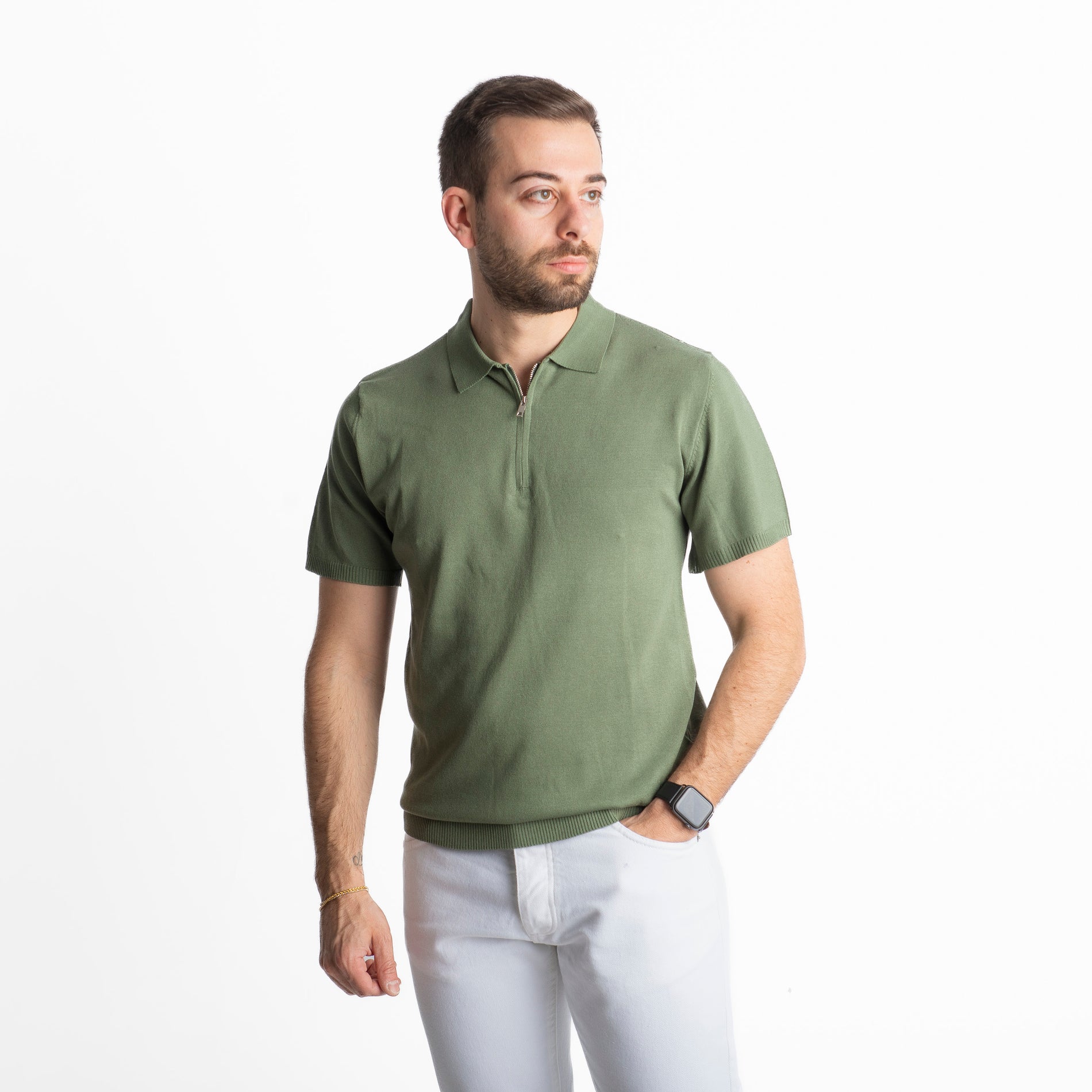Polo con Zip Uomo Verde