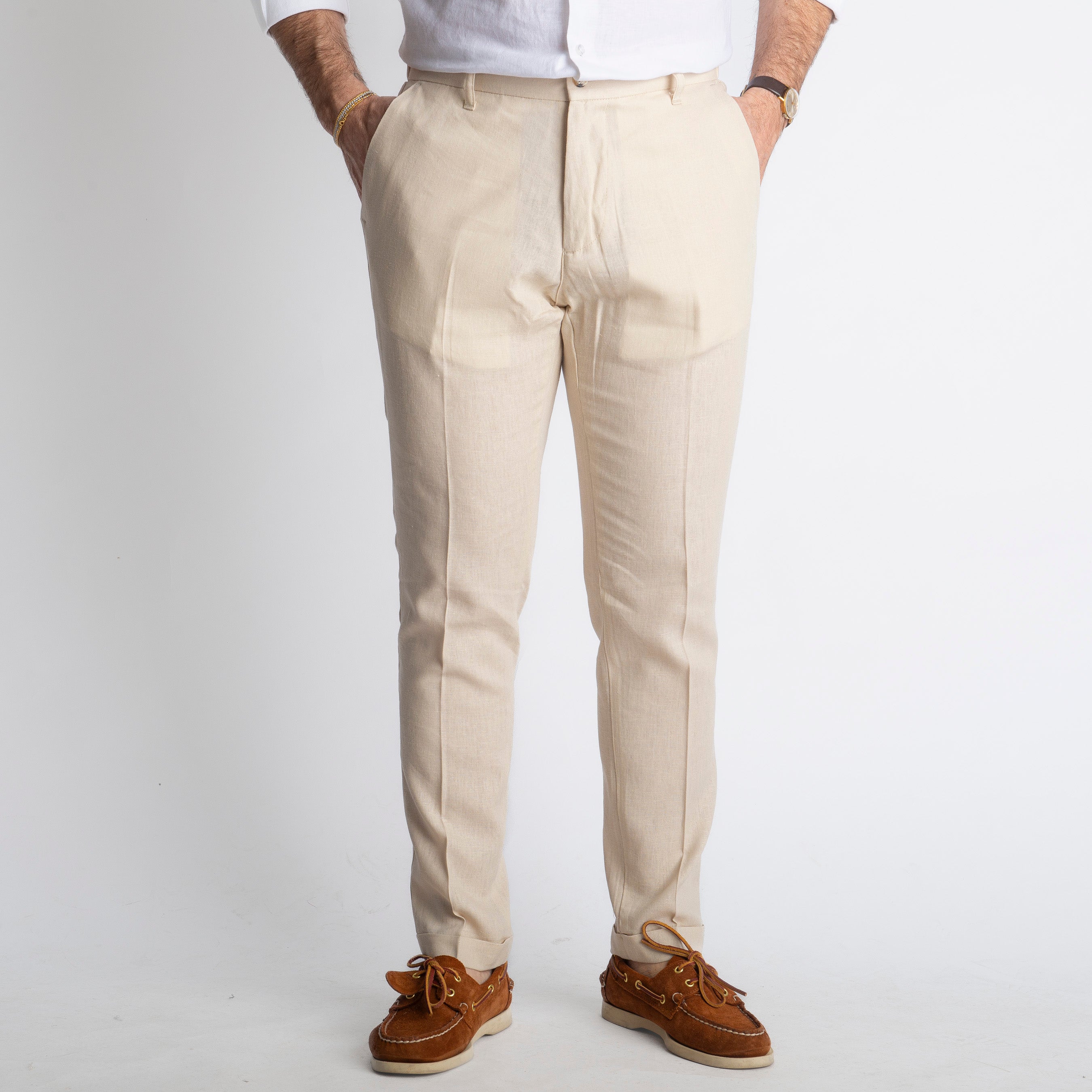 Pantalone in Lino con Elastico TO8007 Beige