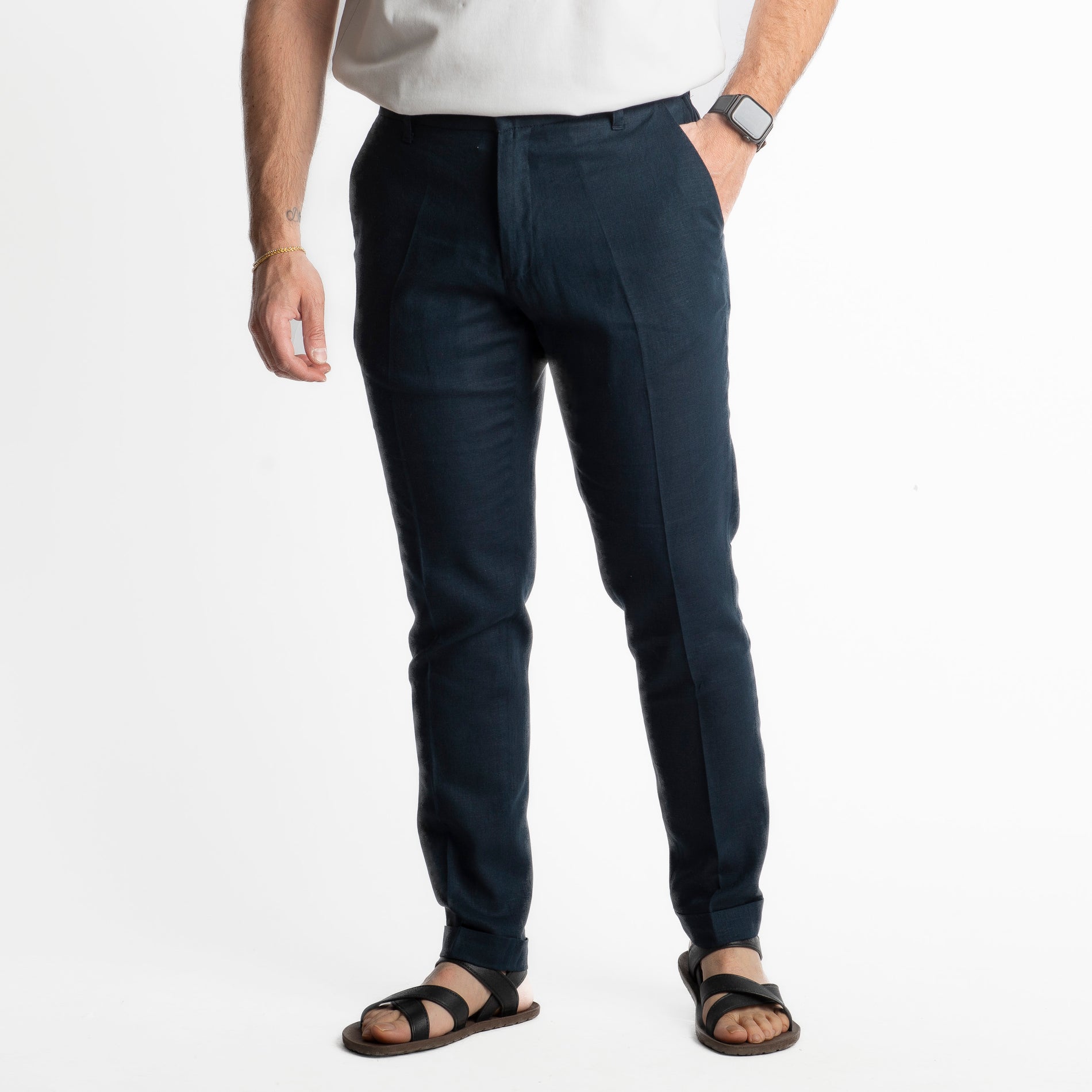 Pantalone in Lino con Elastico TO8007 Blu