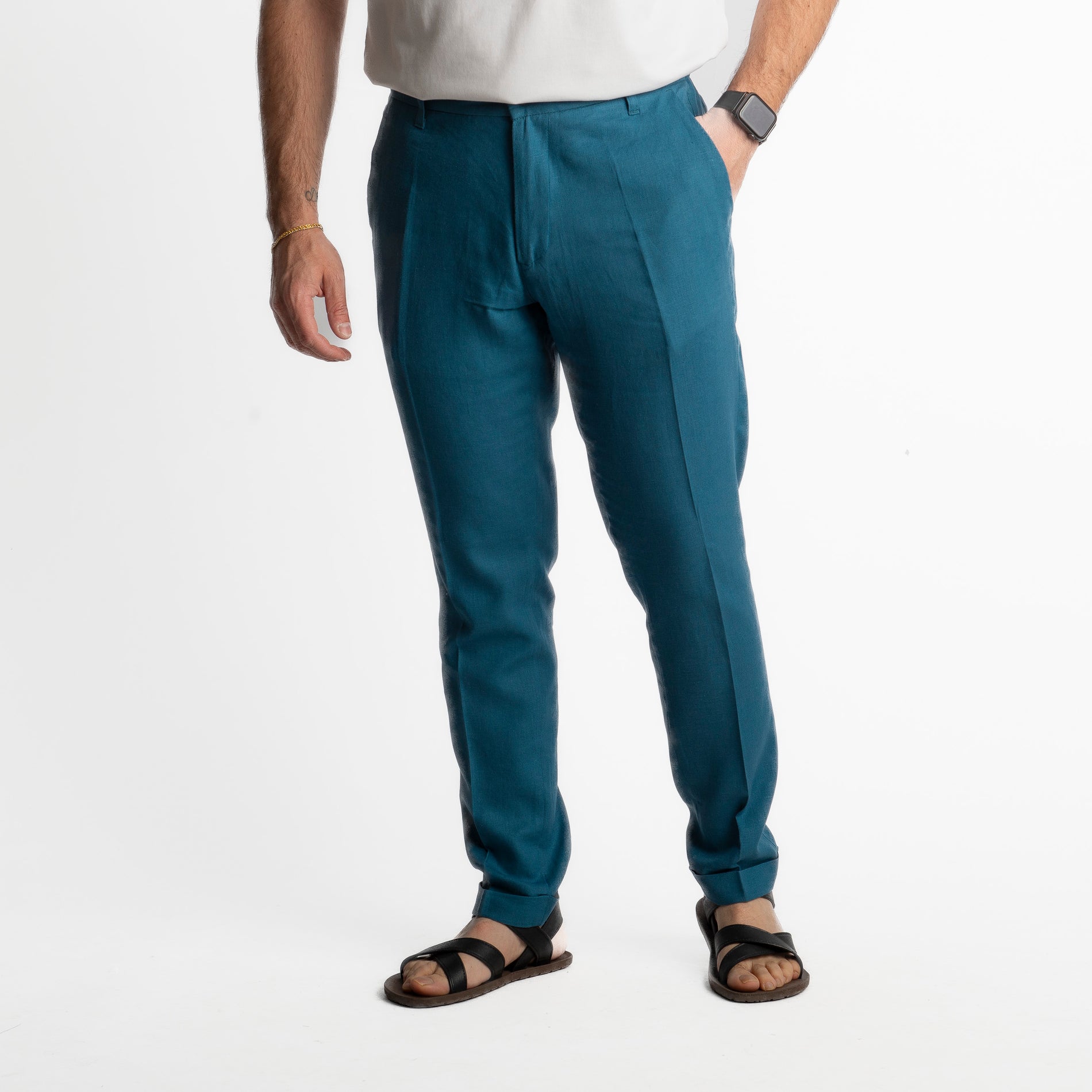 Pantalone in Lino con Elastico TO8007 Ottanio