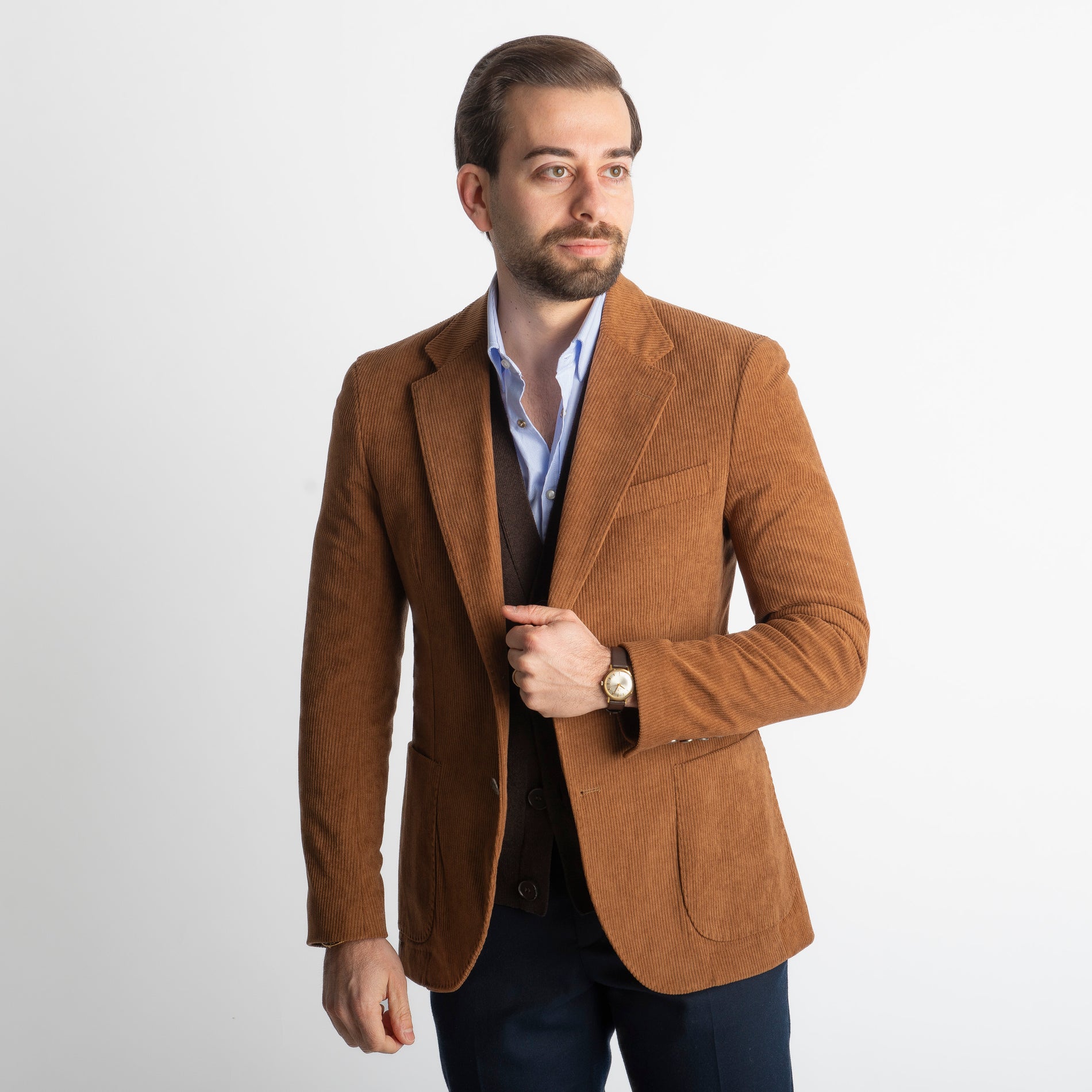 Giacca Monopetto in Velluto Tabacco