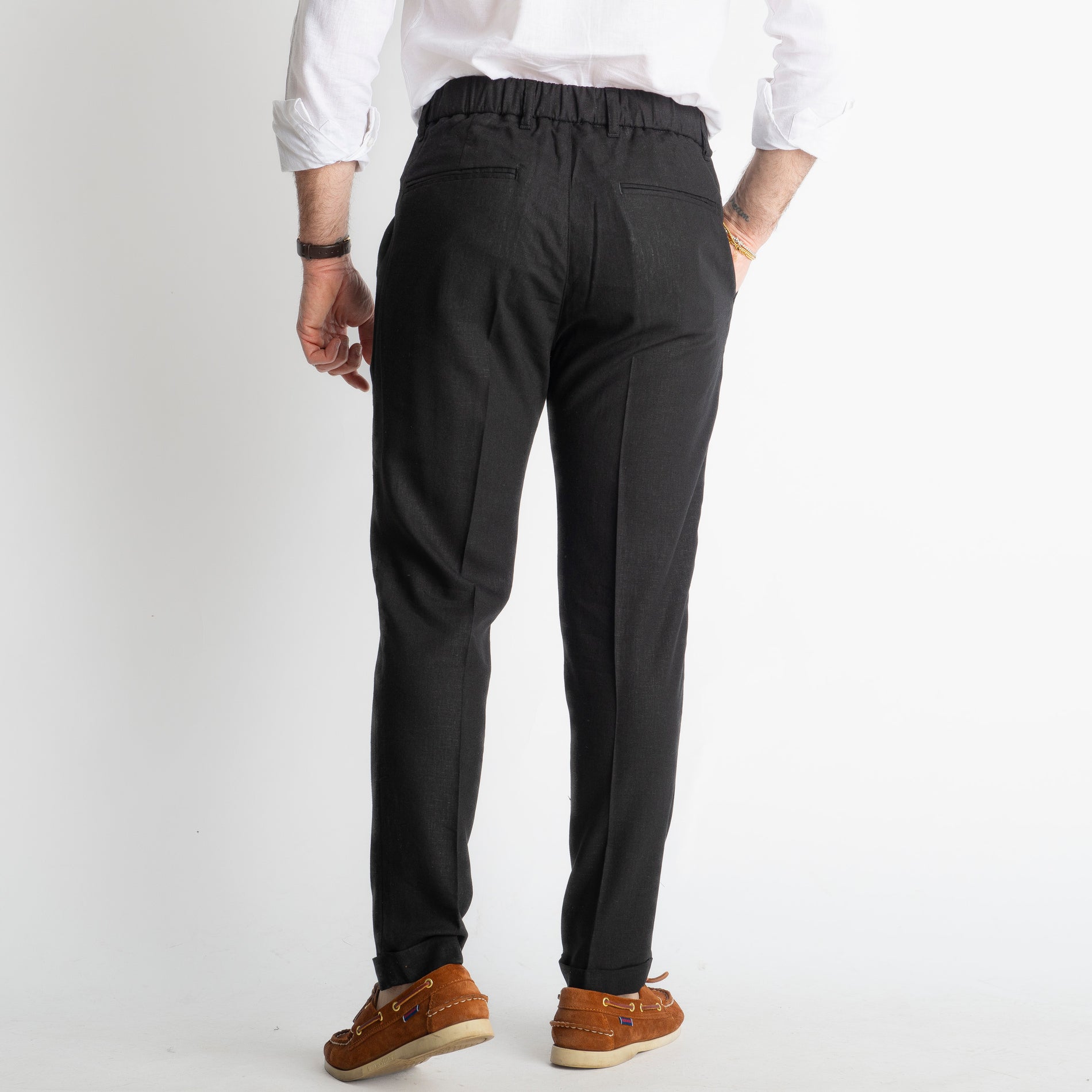Pantalone in Lino con Elastico TO8007 Nero