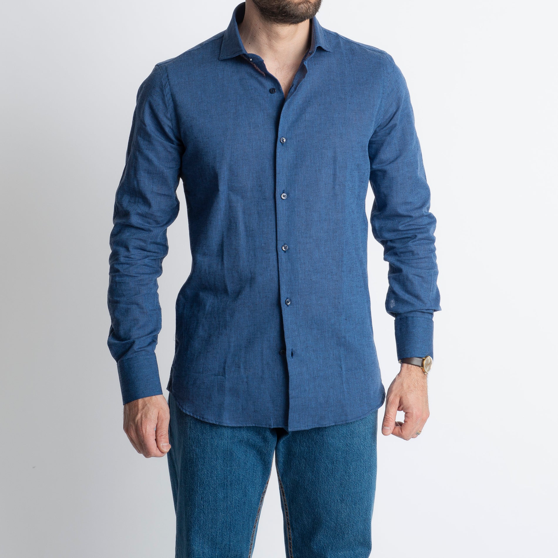 Camicia in Lino Blu Denim