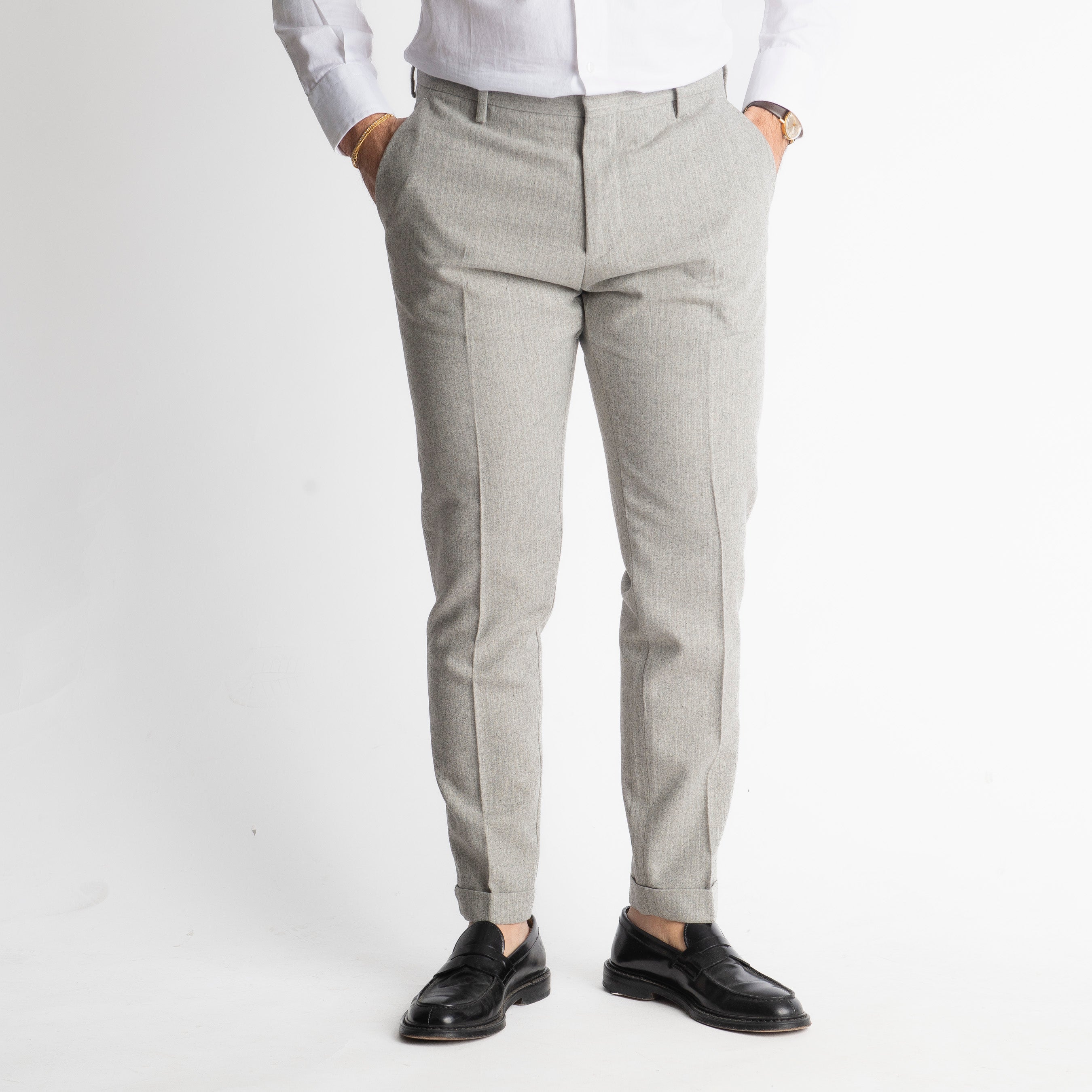 Pantalone TO8011 Wool Rigato Grigio Chiaro