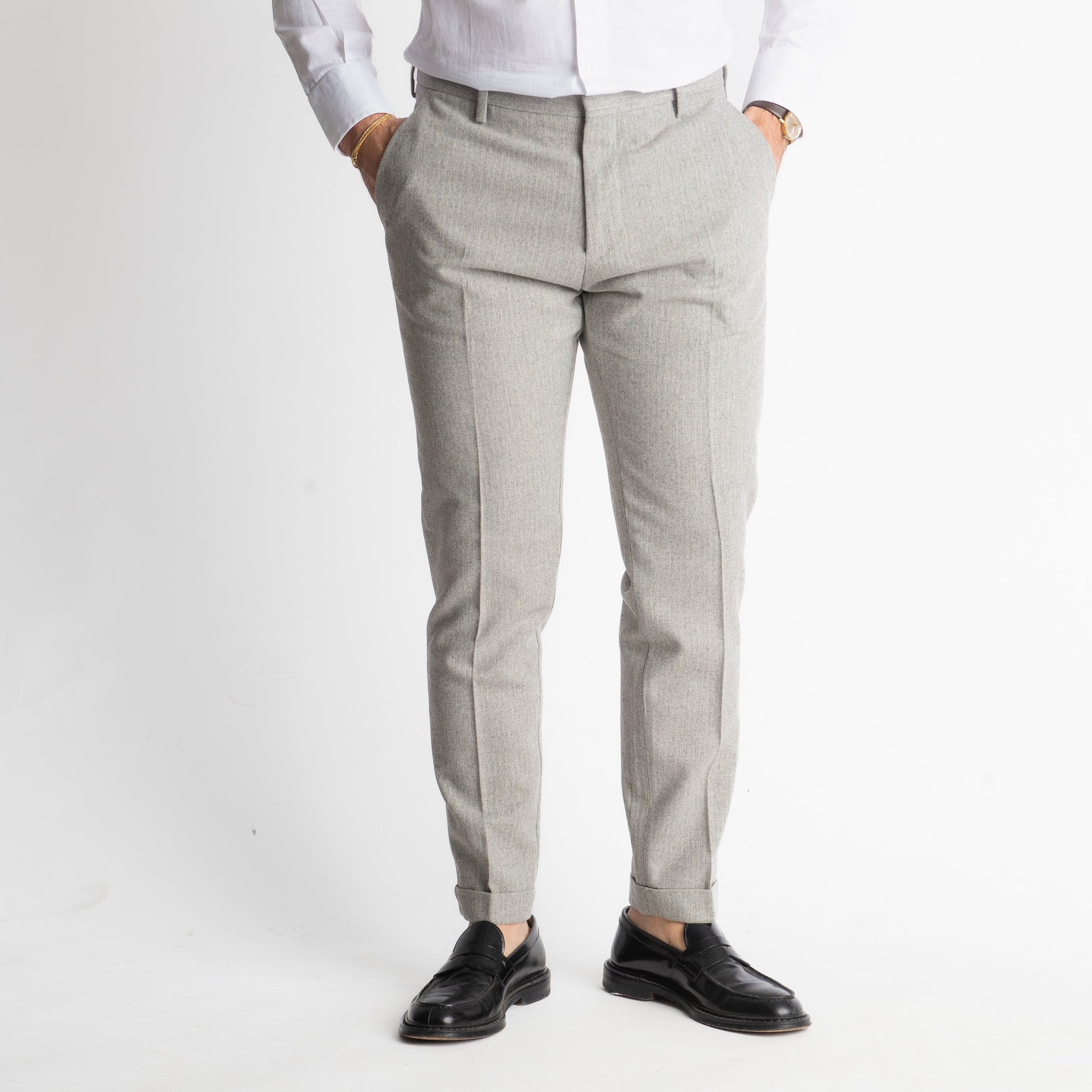 Pantalone TO8011 Wool Rigato Grigio Chiaro