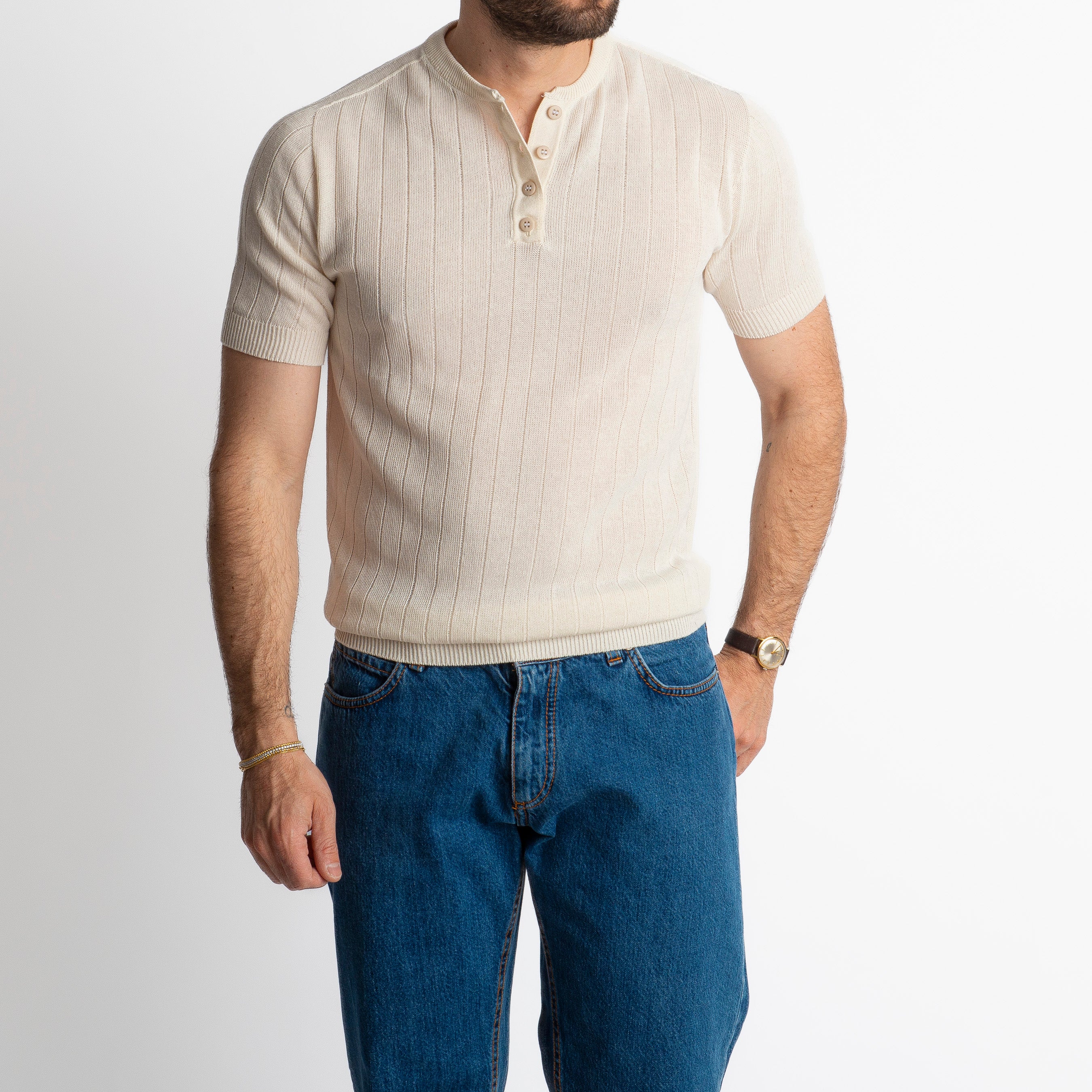 T-shirt Serafino In Filo A Coste Burro