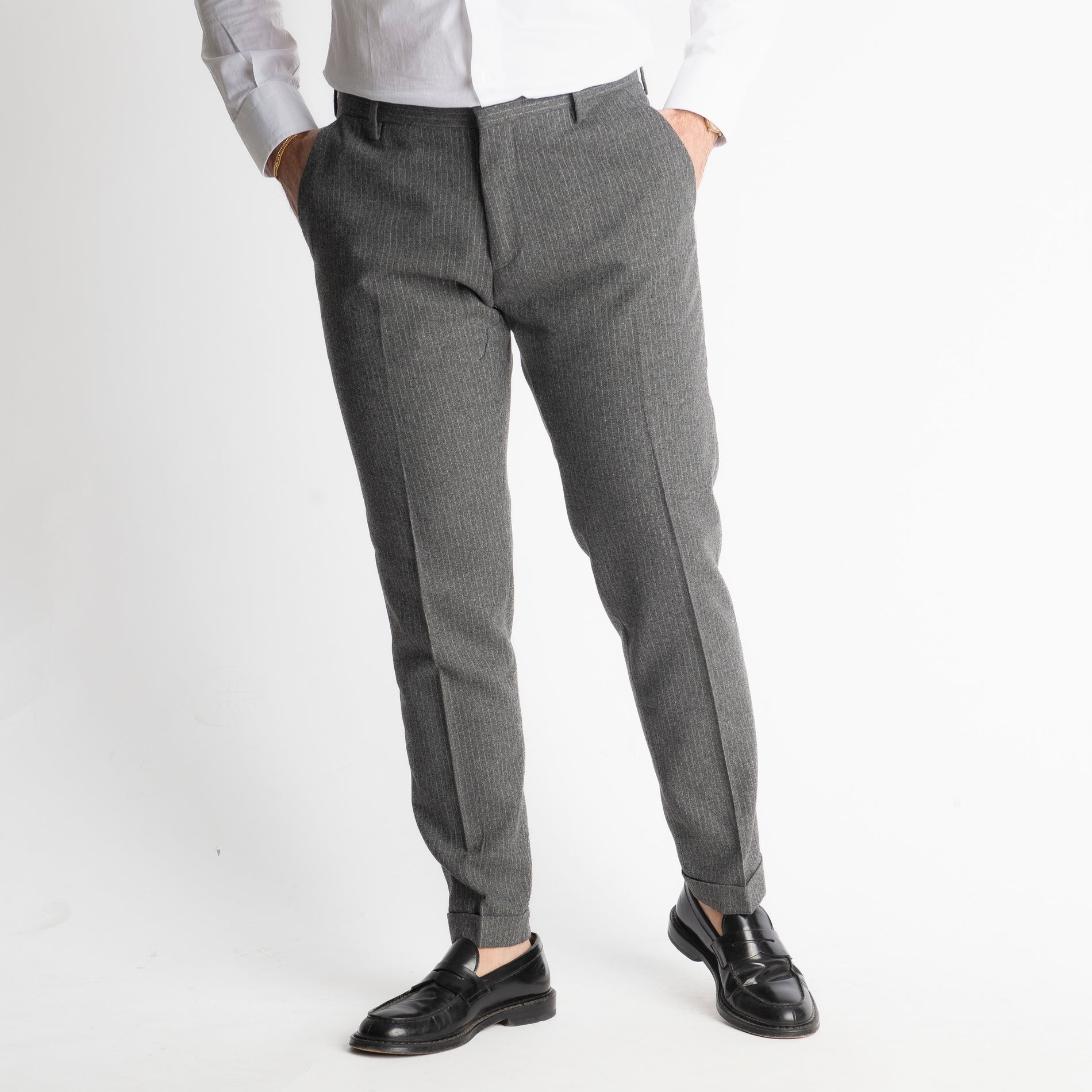Pantalone TO8011 Wool Rigato Grigio