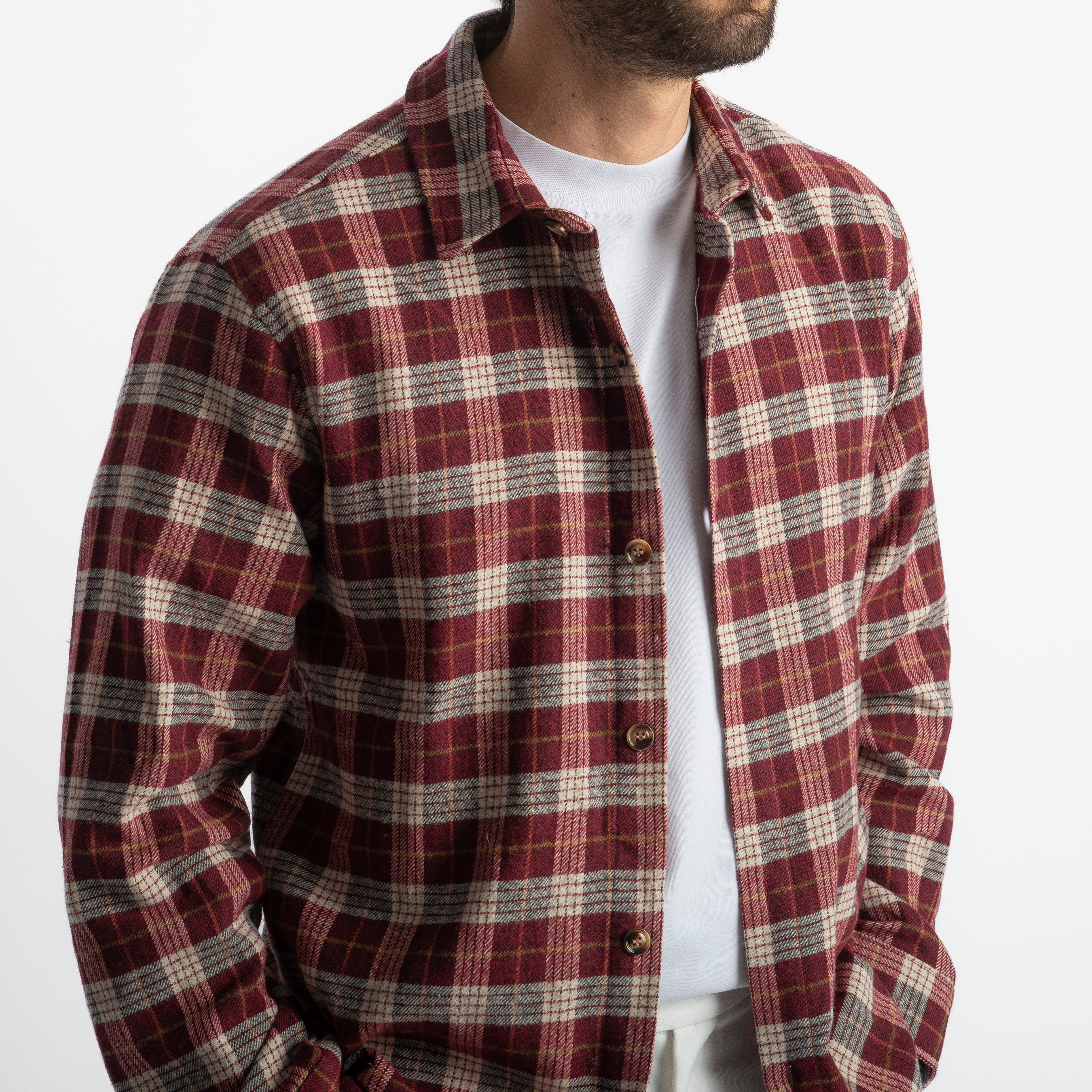 Camicia in Flanella a Quadri Bordeaux