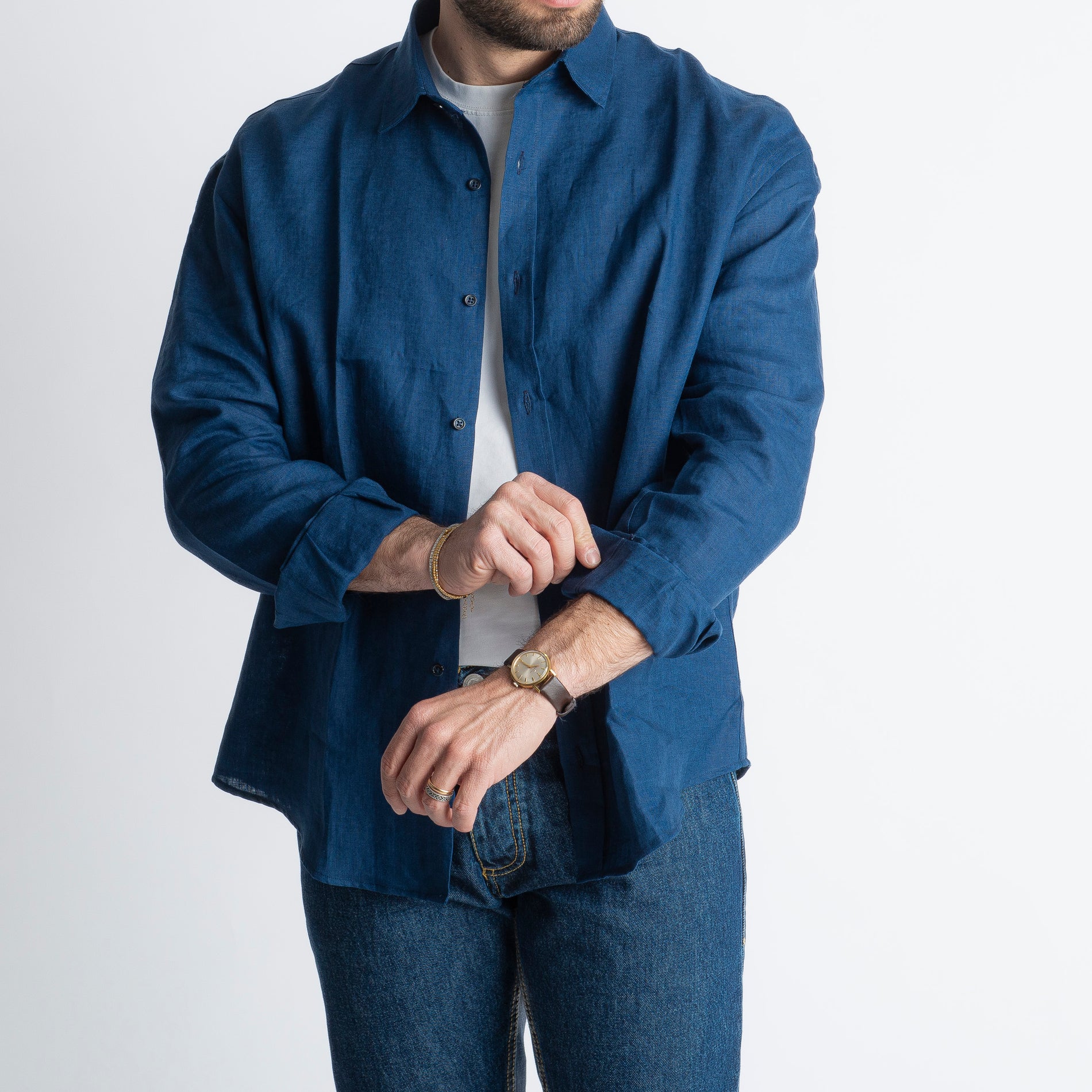 Camicia 100% Lino Irlandese Over Blu