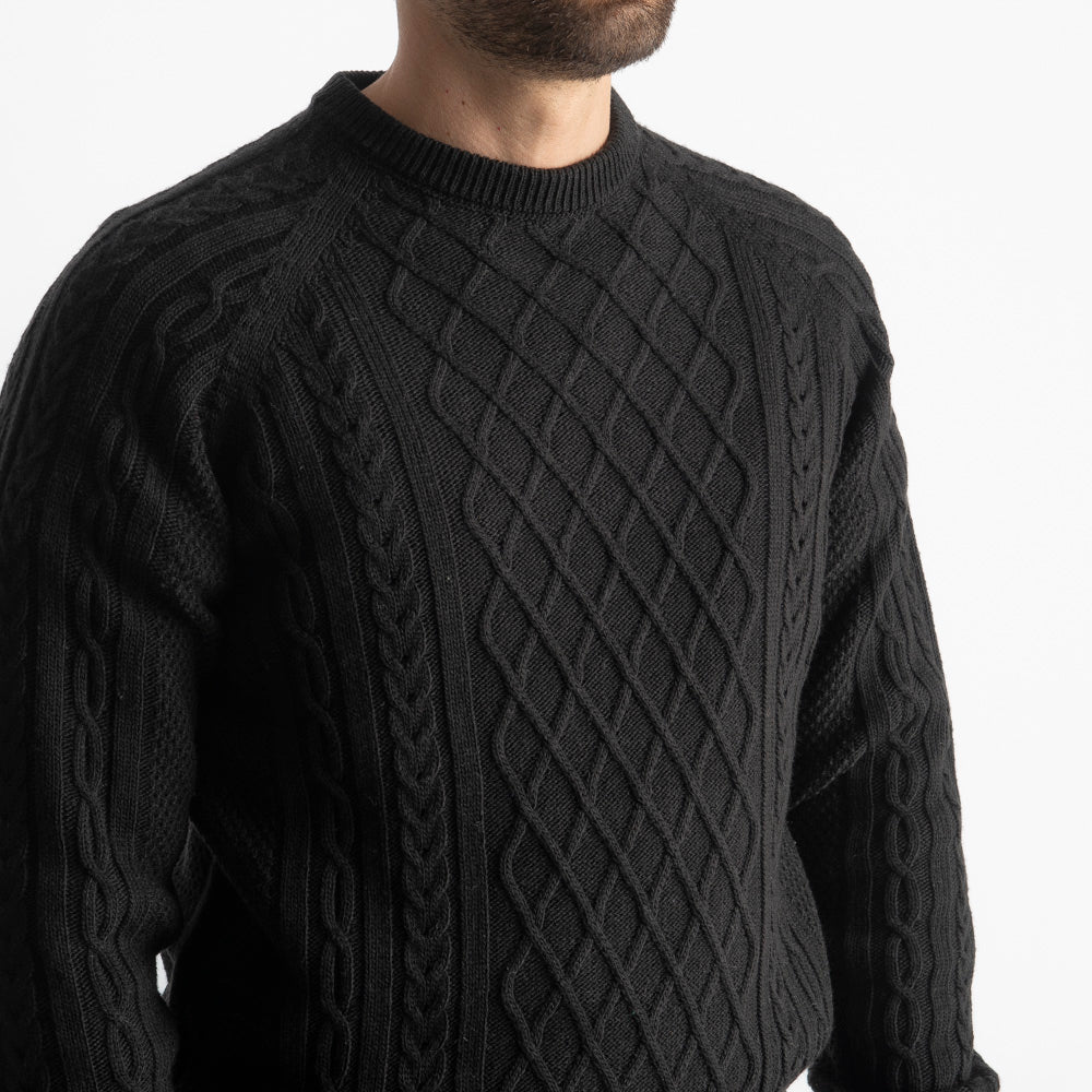 Maglione In Lana Con Treccia Nero
