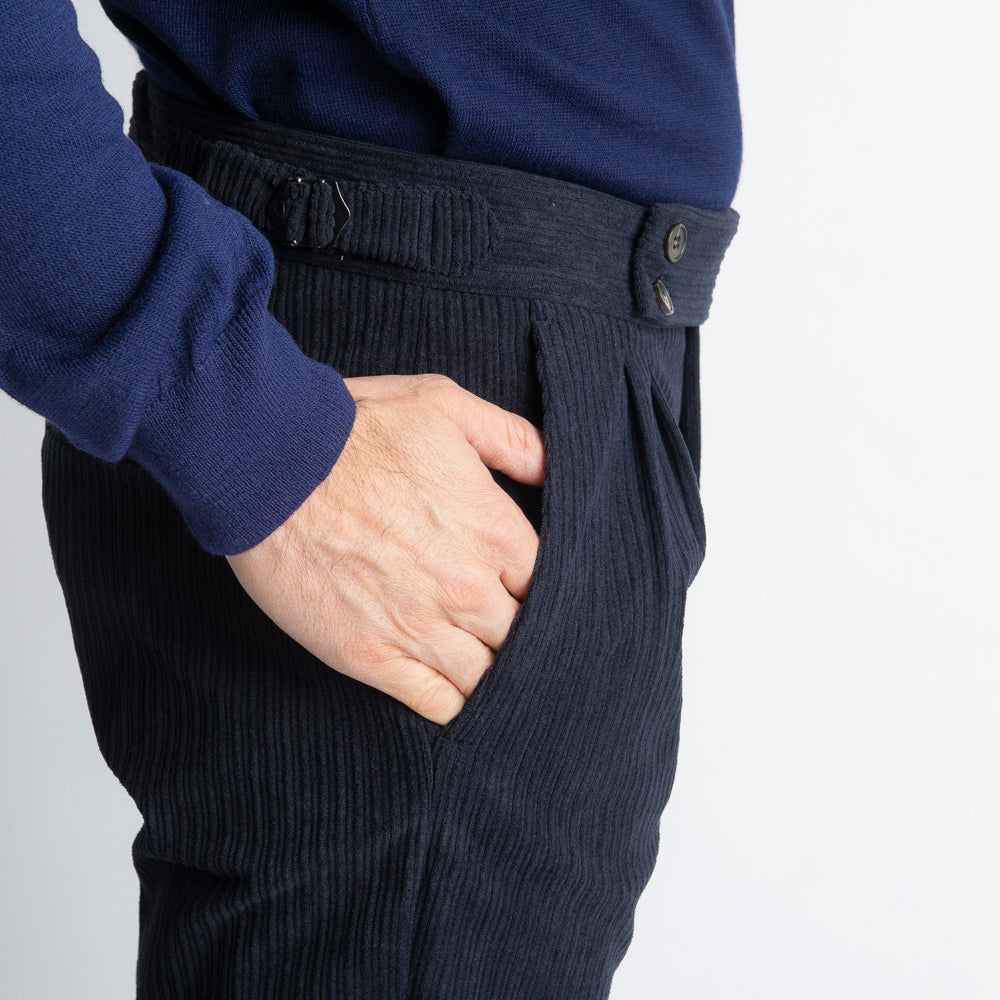 Pantalone Pisa Con Fibbia In Velluto A Coste Blu